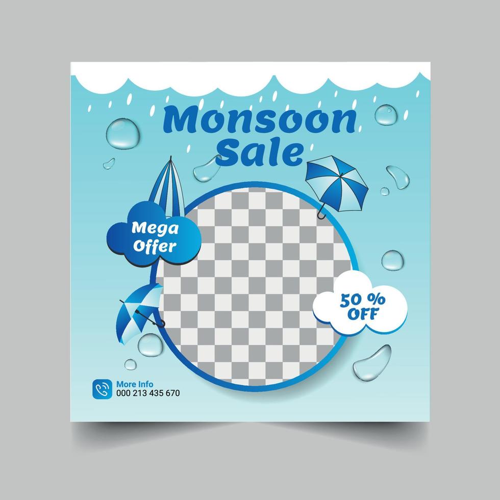 Monsoon Season Sale With A Special Offer With A Heavy Discount. Use Coupon Code And Get A Discount. Monsoon Sale Social Media Post, Sale Banner Poster, Emblem, Badges Etc. With Minimal Design. vector