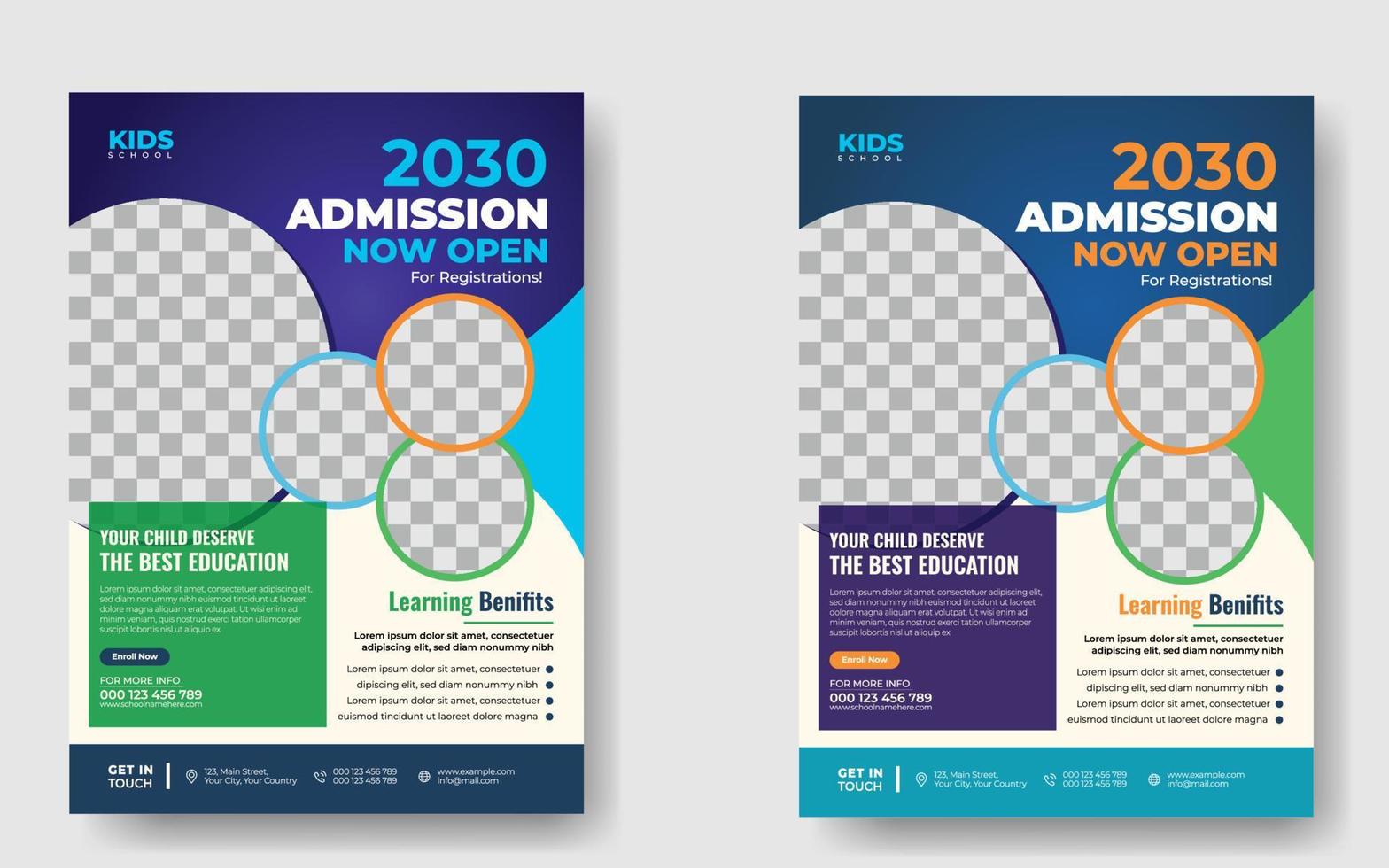 Junior Admission For Kids School Education Flyer Template Design. Poster Design. Back To School Flyer Design Set. Back To School Admission Flyer. vector