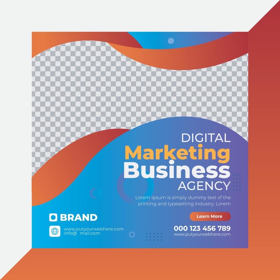 Digital marketing social media post design template. Modern marketing business agency post square banner. Suitable for social media, websites, flyers, and banners. vector