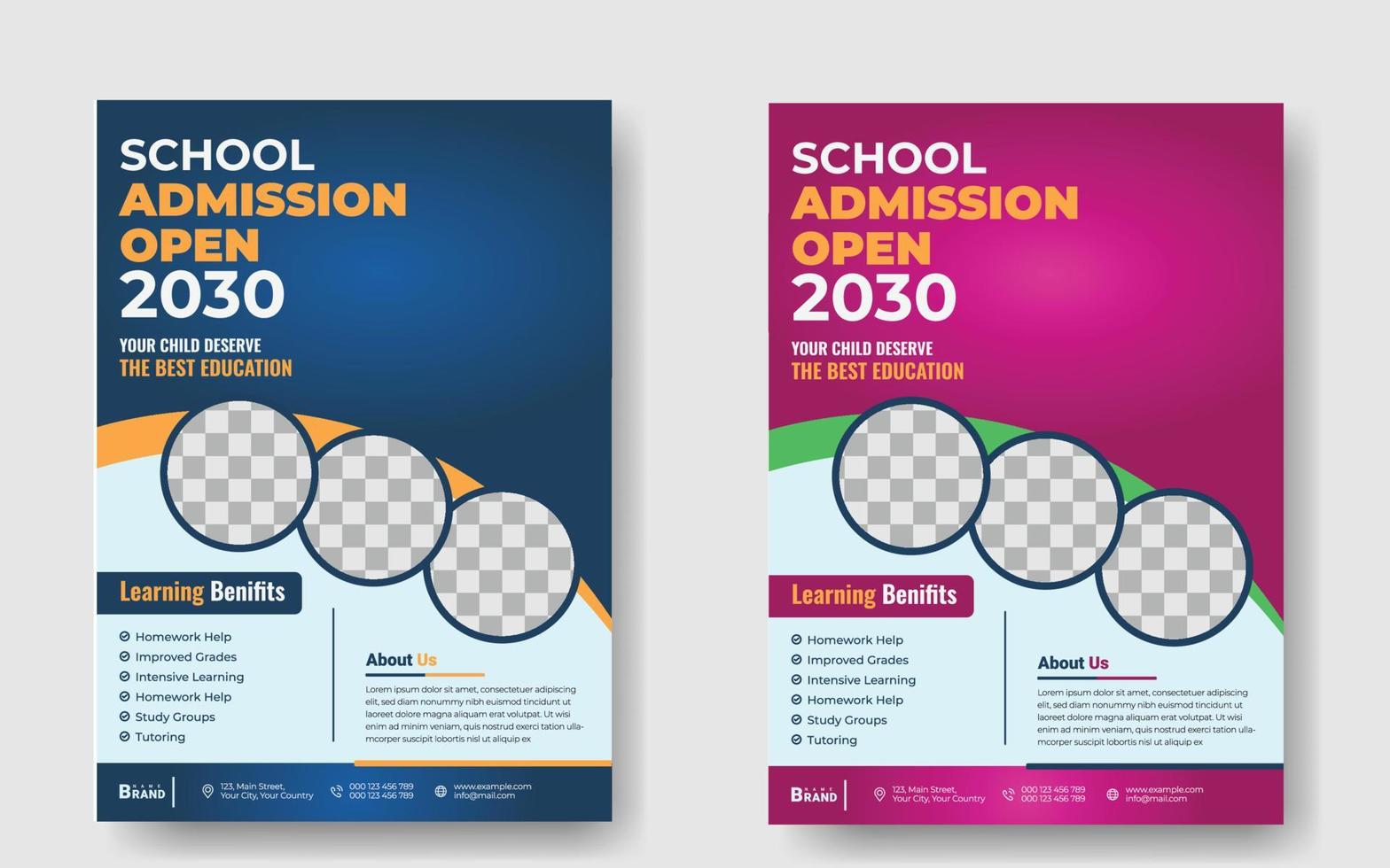 Admisión junior para diseño de plantilla de volante de educación escolar para niños. Diseño de posters. conjunto de diseño de volante de regreso a la escuela. folleto de admisión de regreso a la escuela. vector