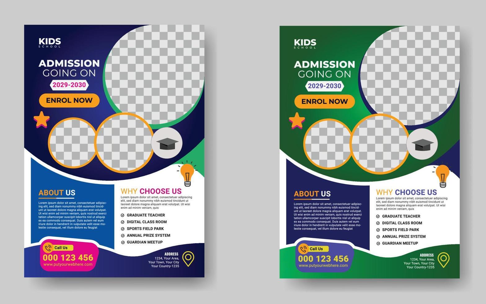 Colorful school admission flyer template design. Kids school design for poster, and banner. Education flyer vector template.