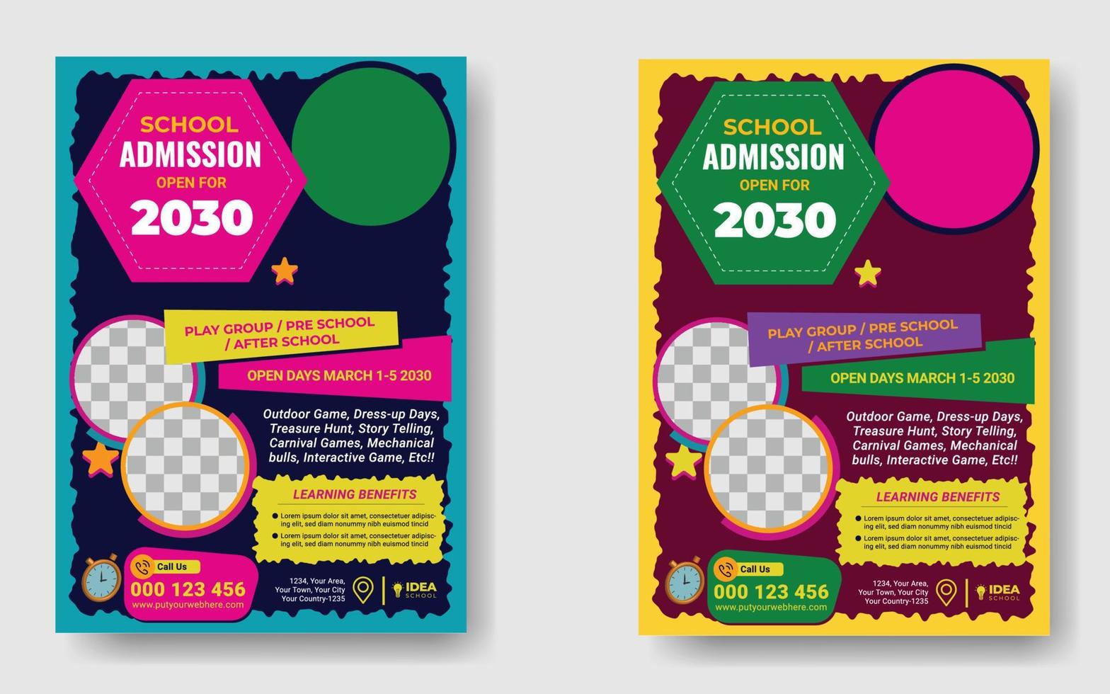 Colorful school admission flyer template design. Kids school design for poster, and banner. Education flyer vector template.