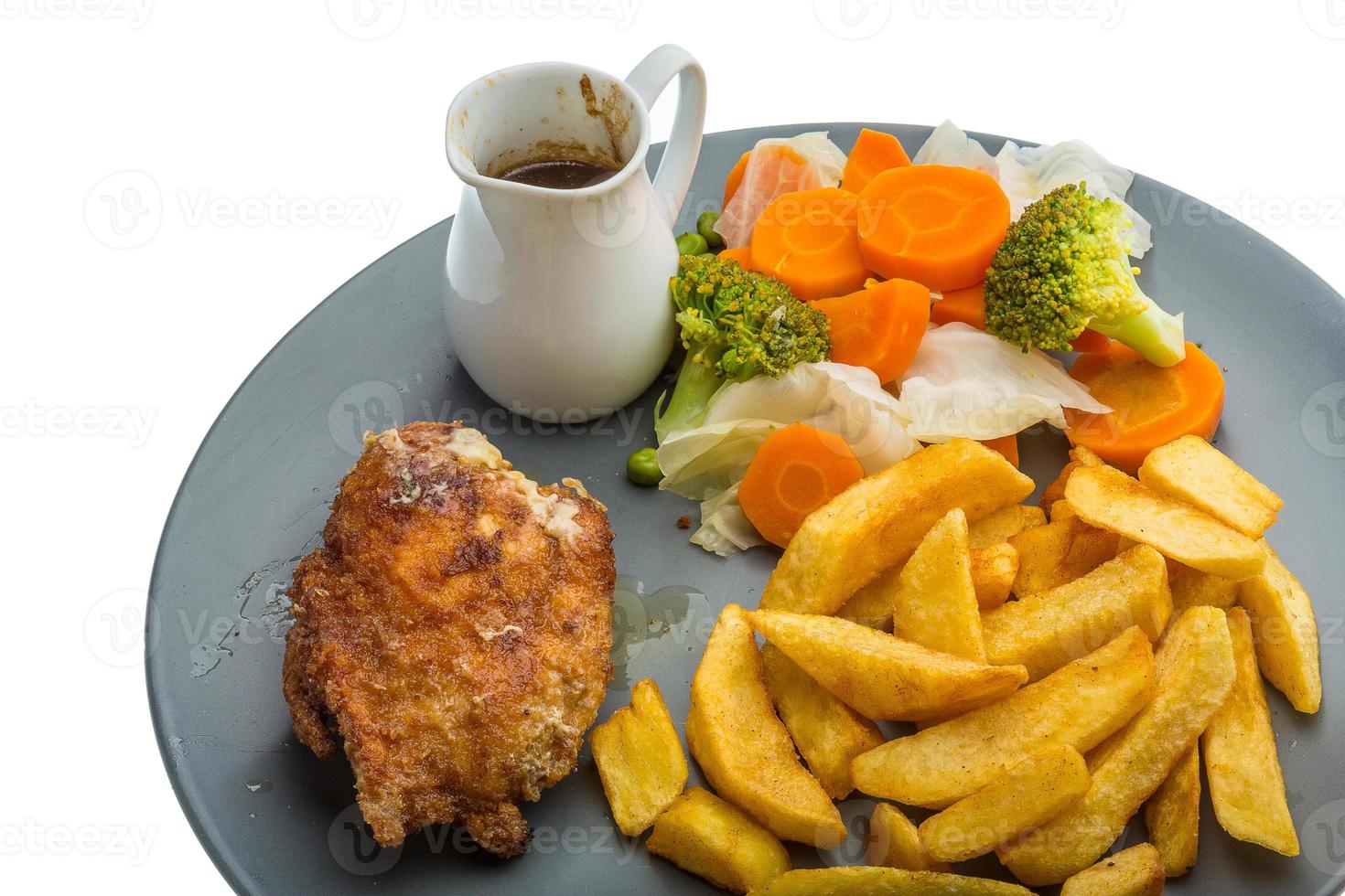 Cordon bleu on the plate and white background photo