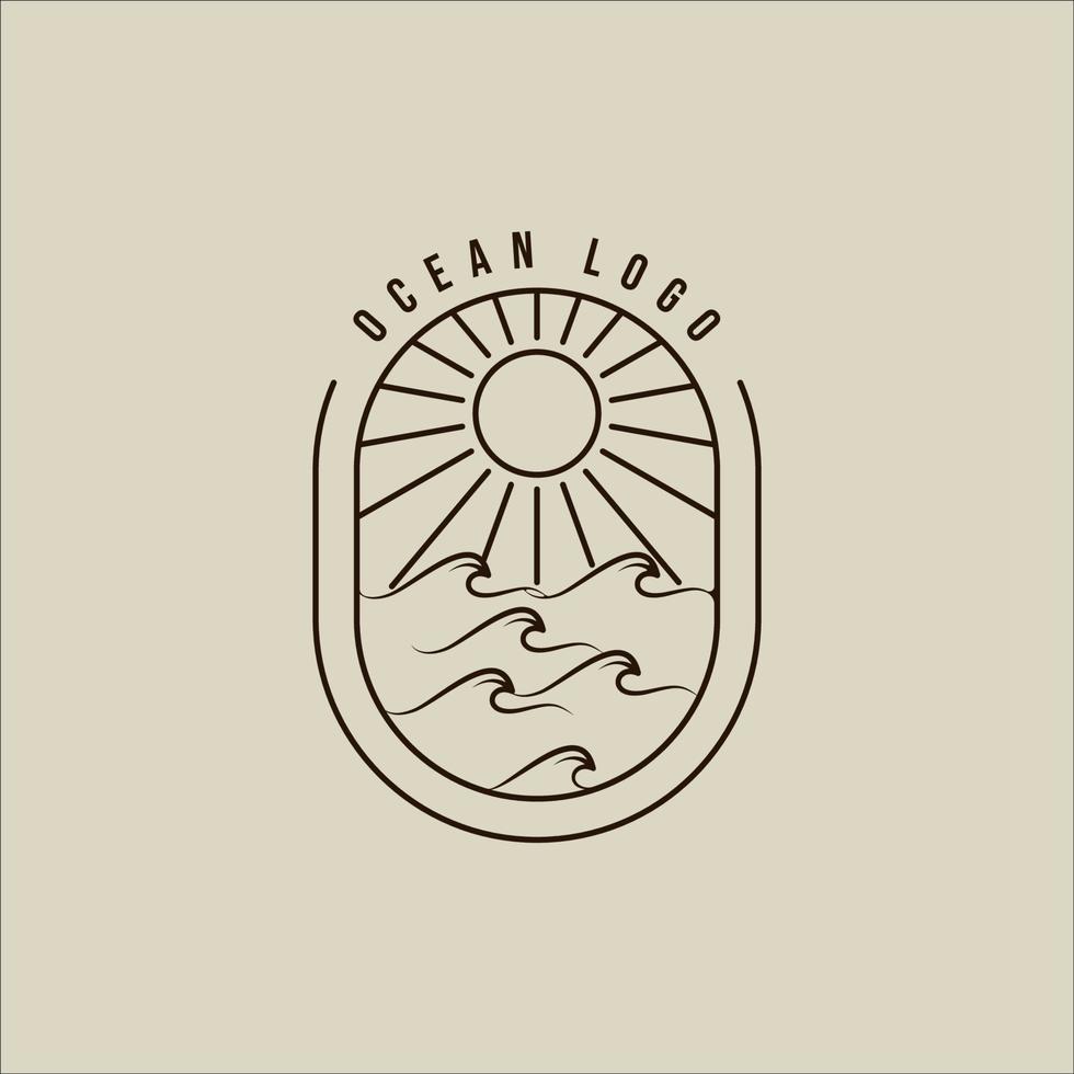 ocean wave logo vector line art simple minimalist illustration template icon graphic design. sea landscape sign or symbol for travel company with badge and typography