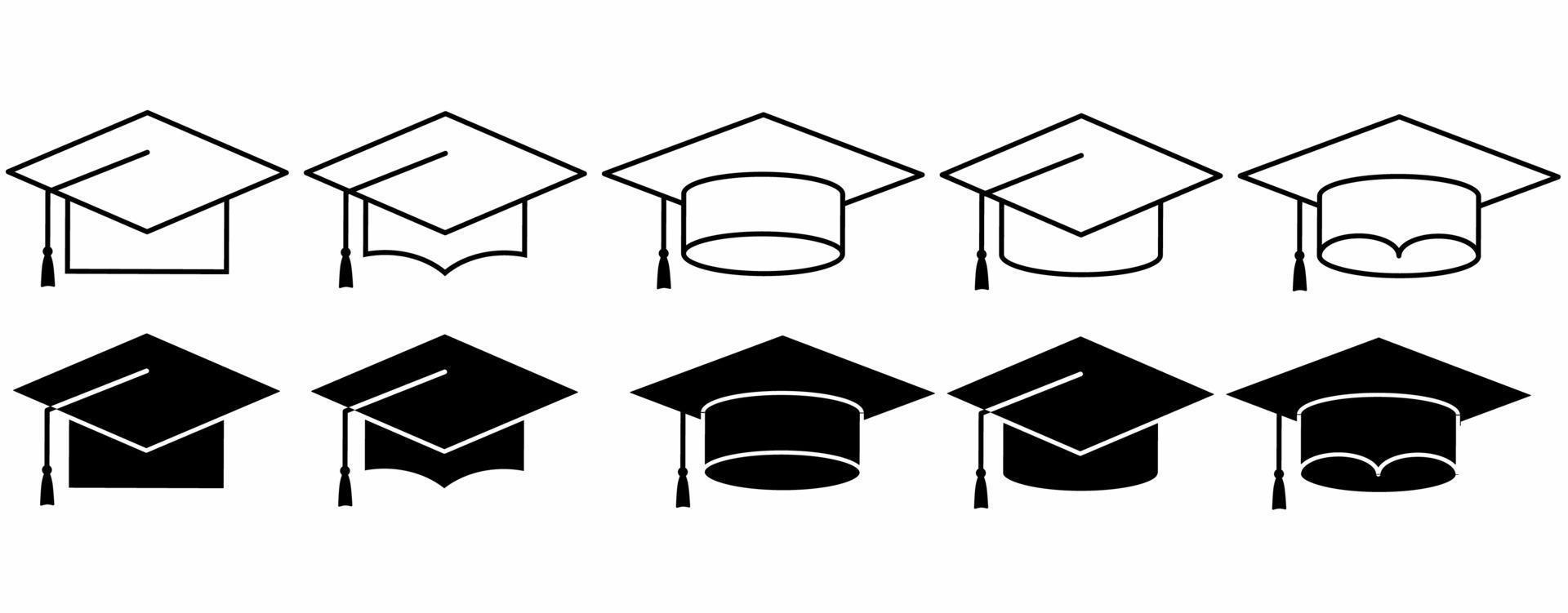 conjunto de iconos de sombrero de graduación aislado sobre fondo blanco vector