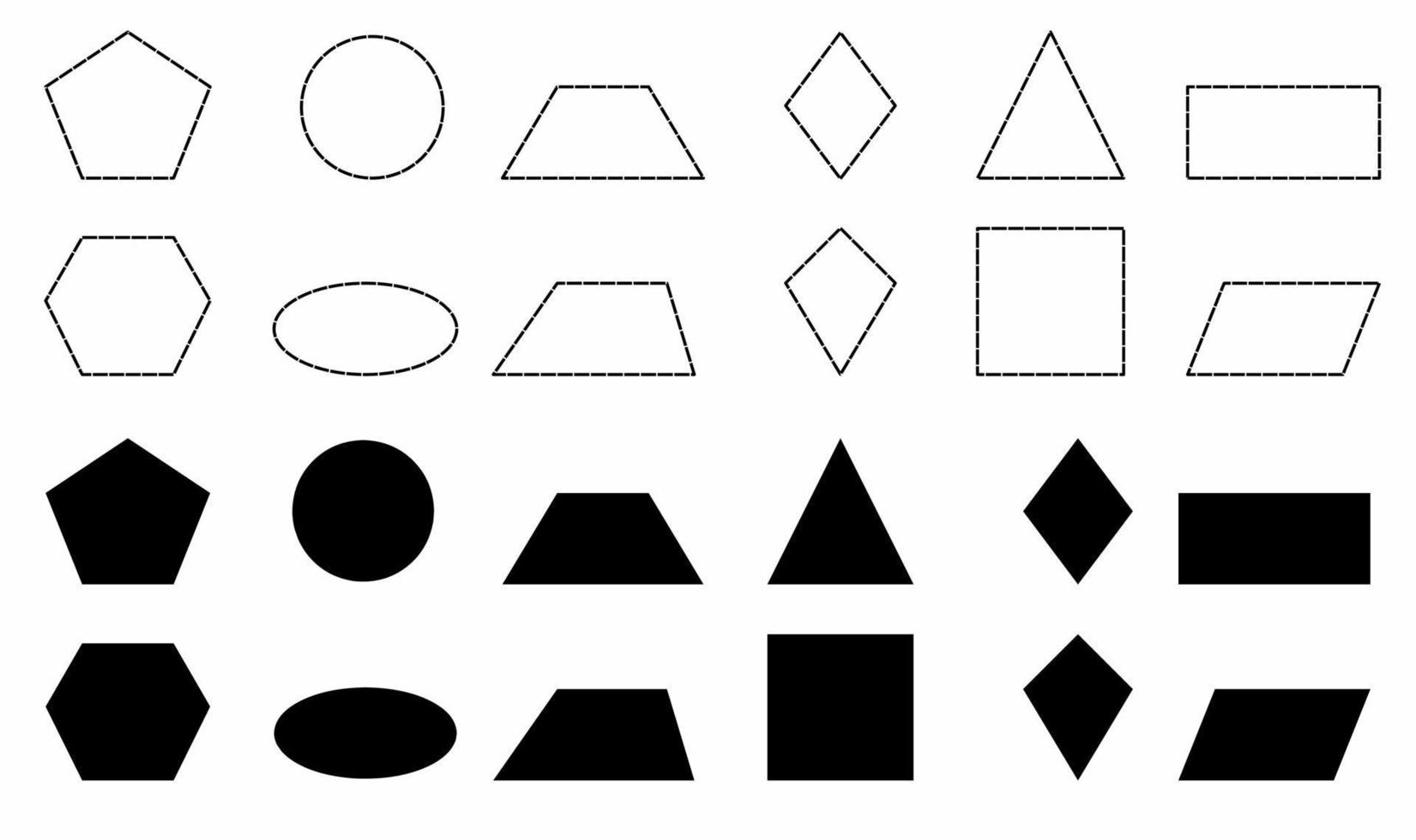 conjunto de formas básicas de silueta de guion aislado sobre fondo blanco. formas geométricas de guion vector