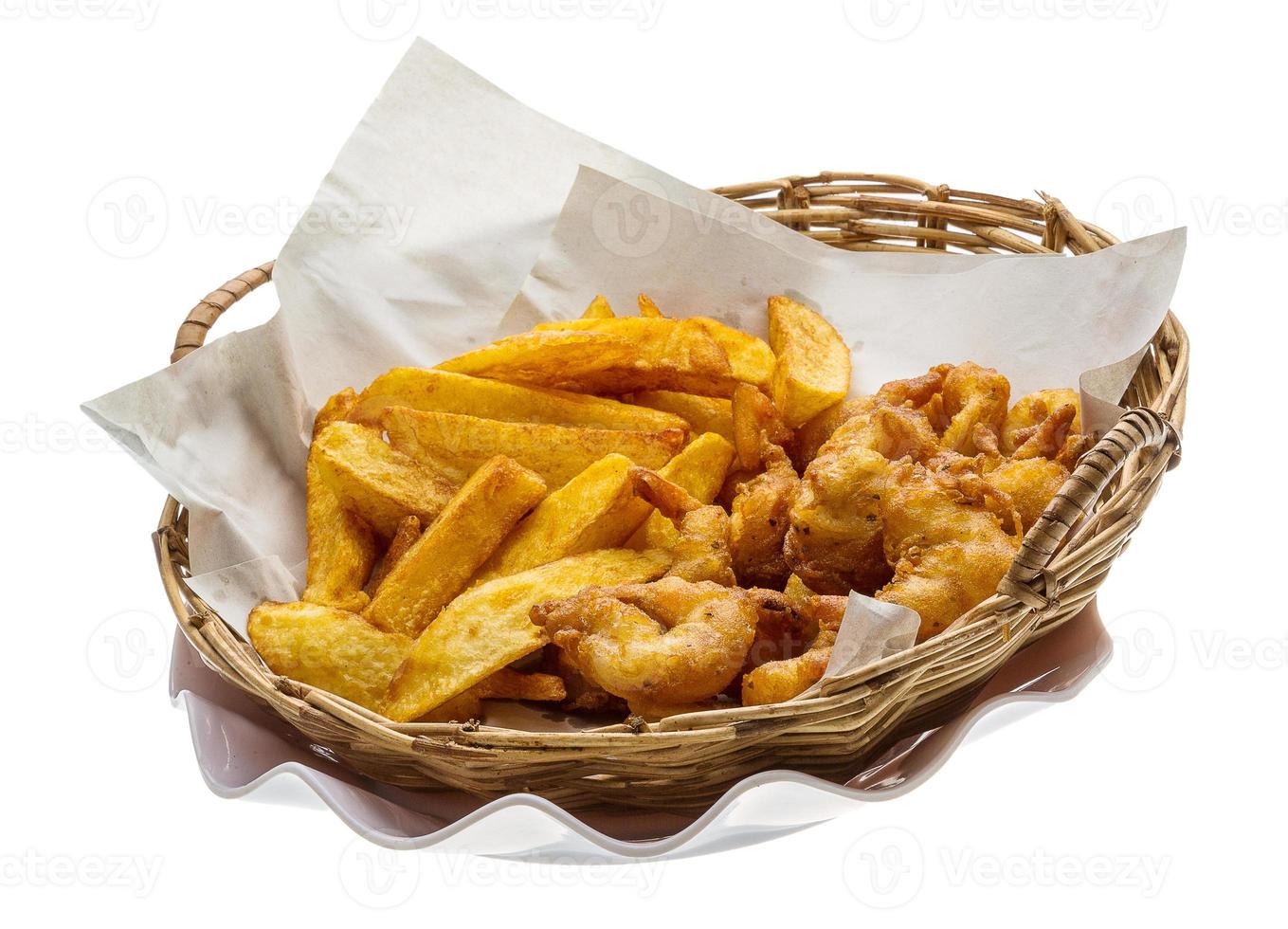Seafood basket in a basket on white background photo