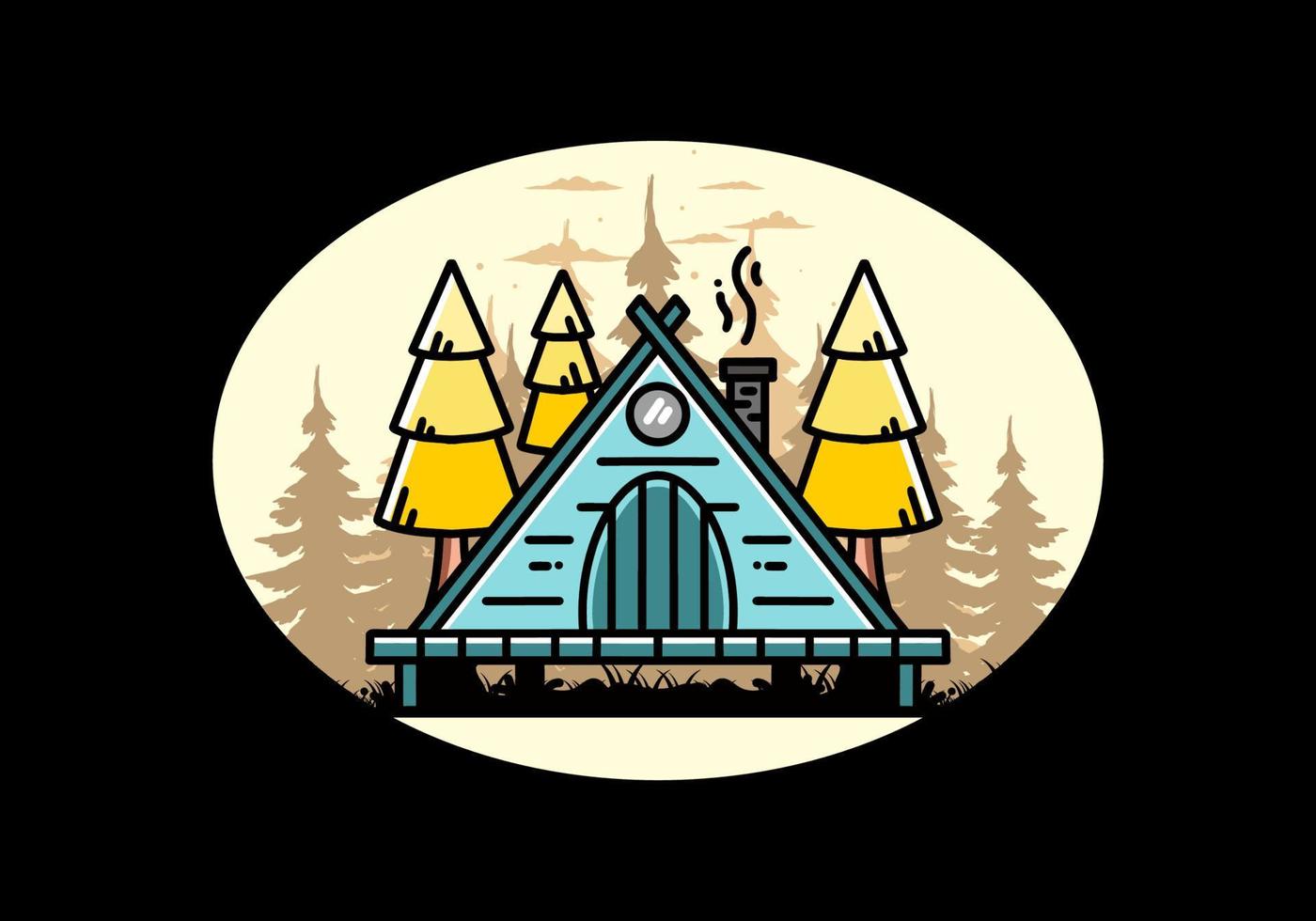 Triangle wooden cabin between pine tress illustration design vector