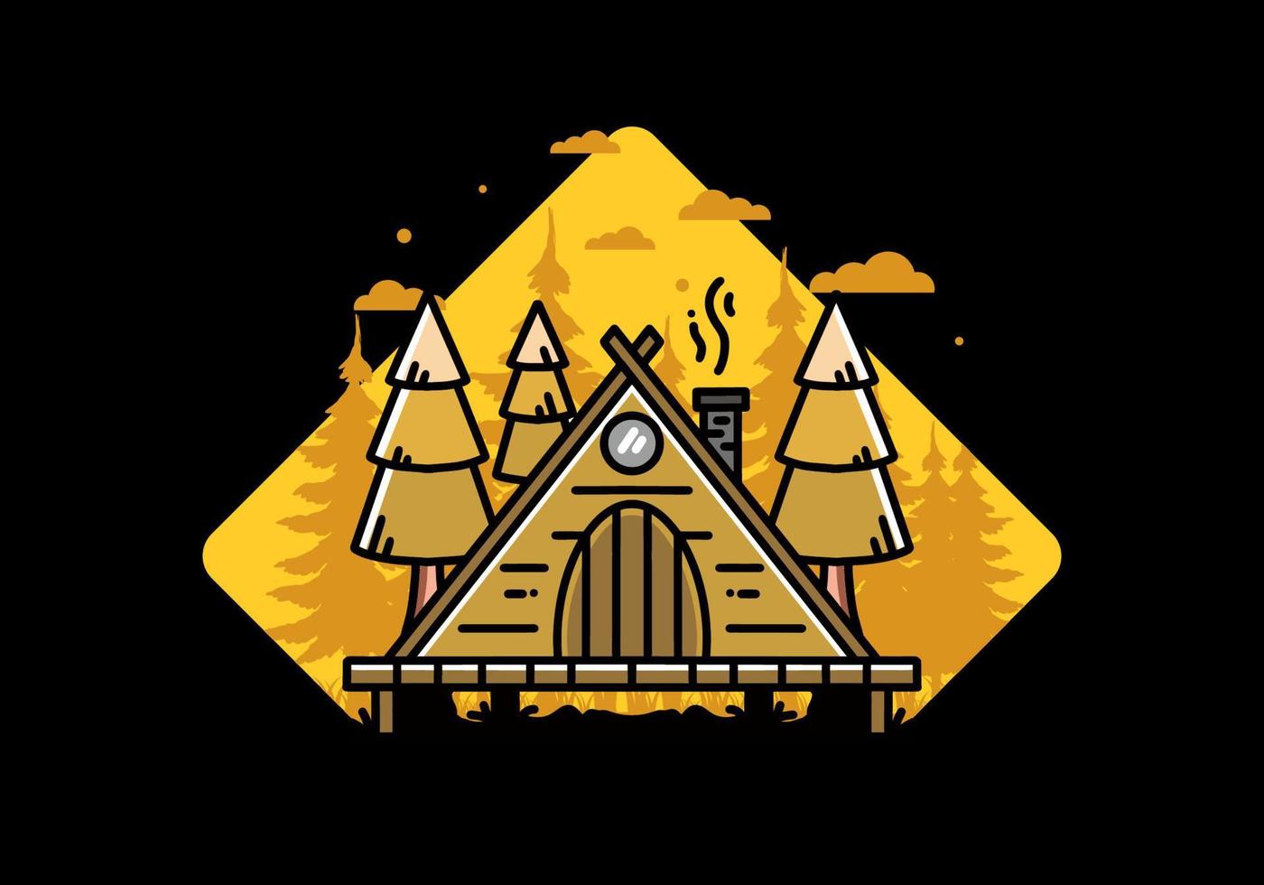 Triangle wooden cabin between pine tress illustration design vector