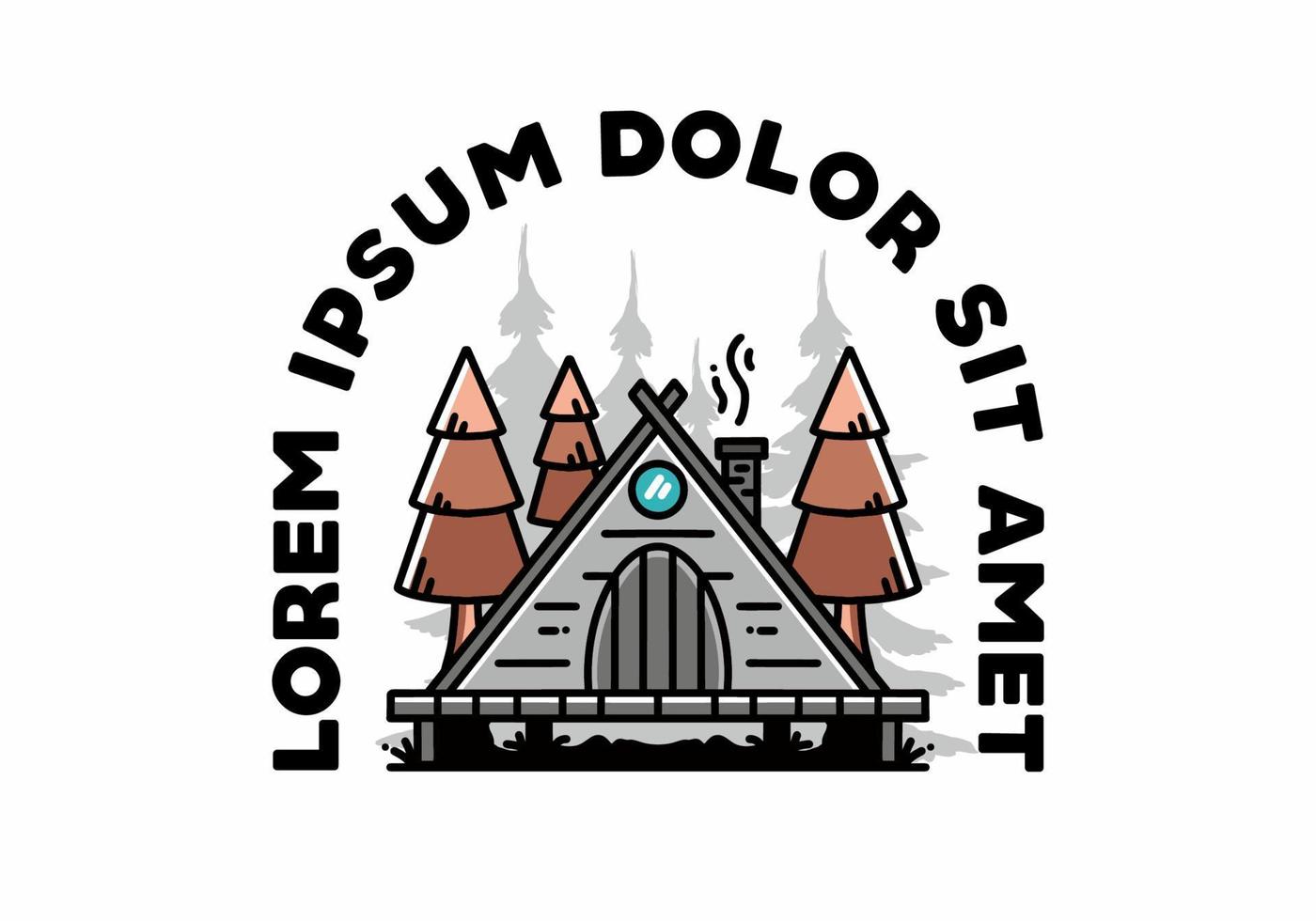 Triangle wooden cabin between pine tress illustration design vector