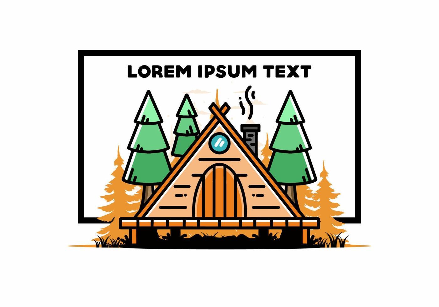 Triangle wooden cabin between pine tress illustration design vector