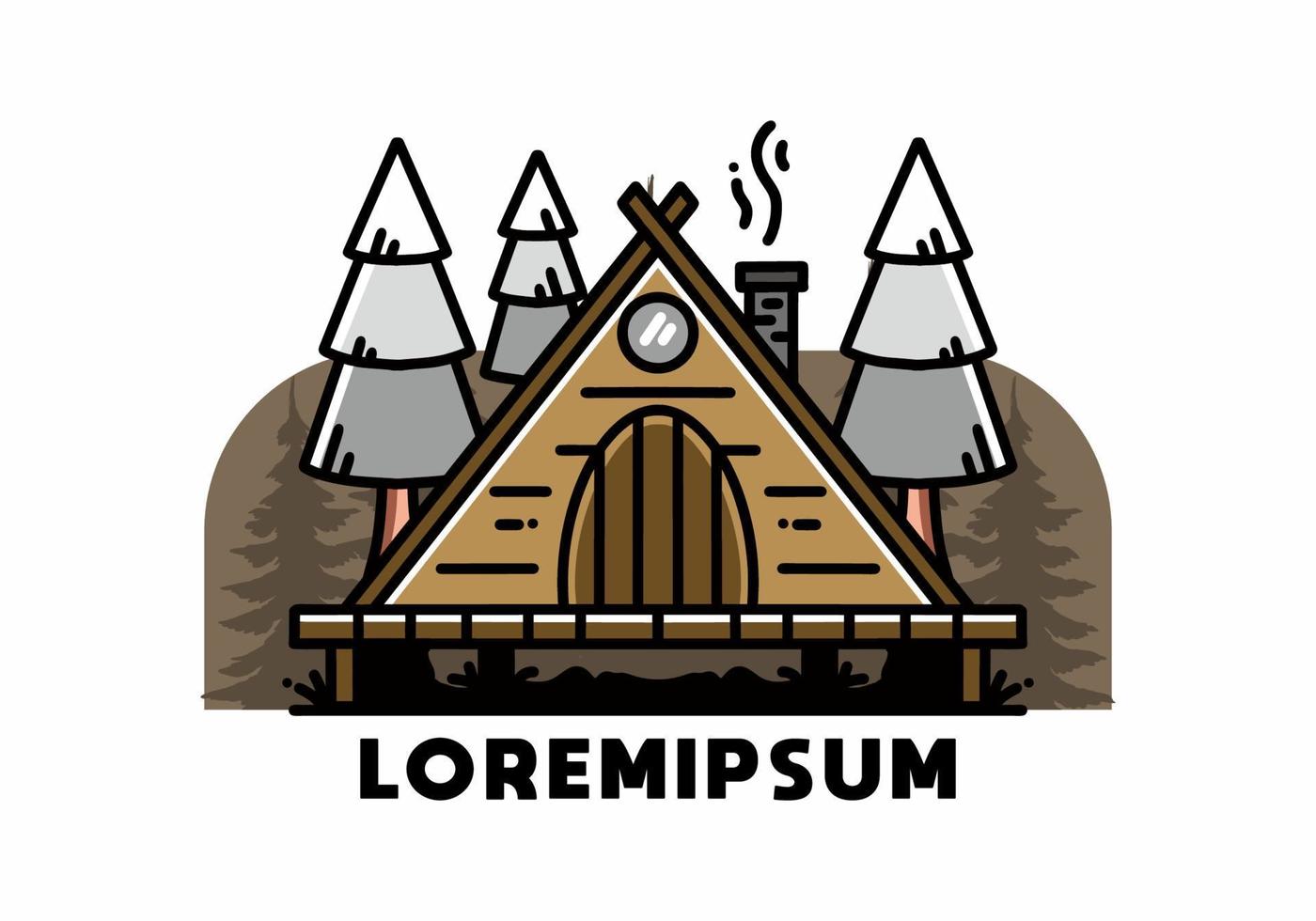 Triangle wooden cabin between pine tress illustration design vector