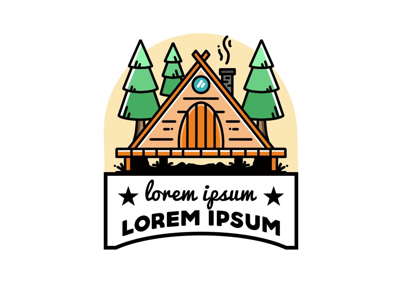 Triangle wooden cabin between pine tress illustration design vector