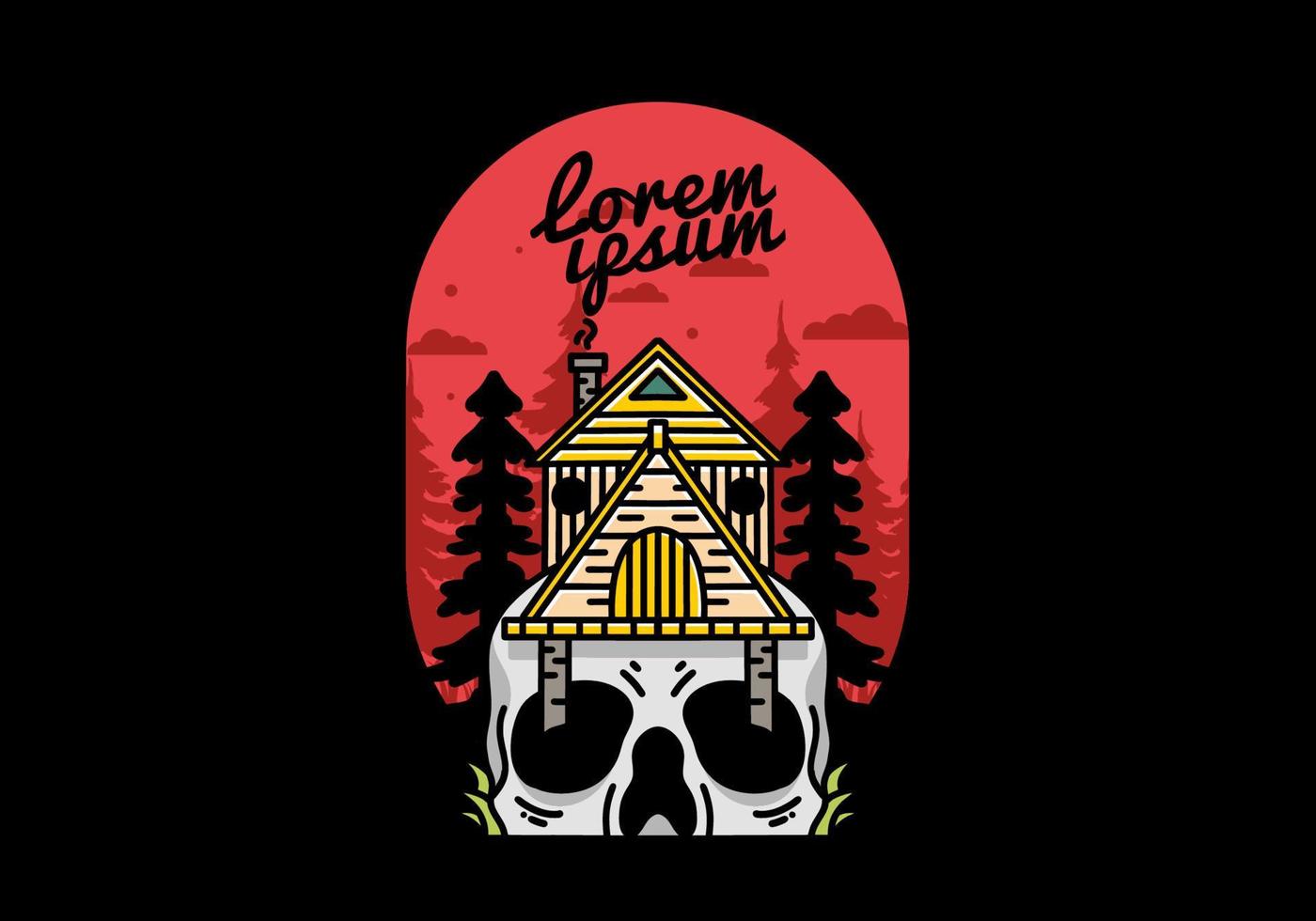 Wooden house with skull foundation illustration vector