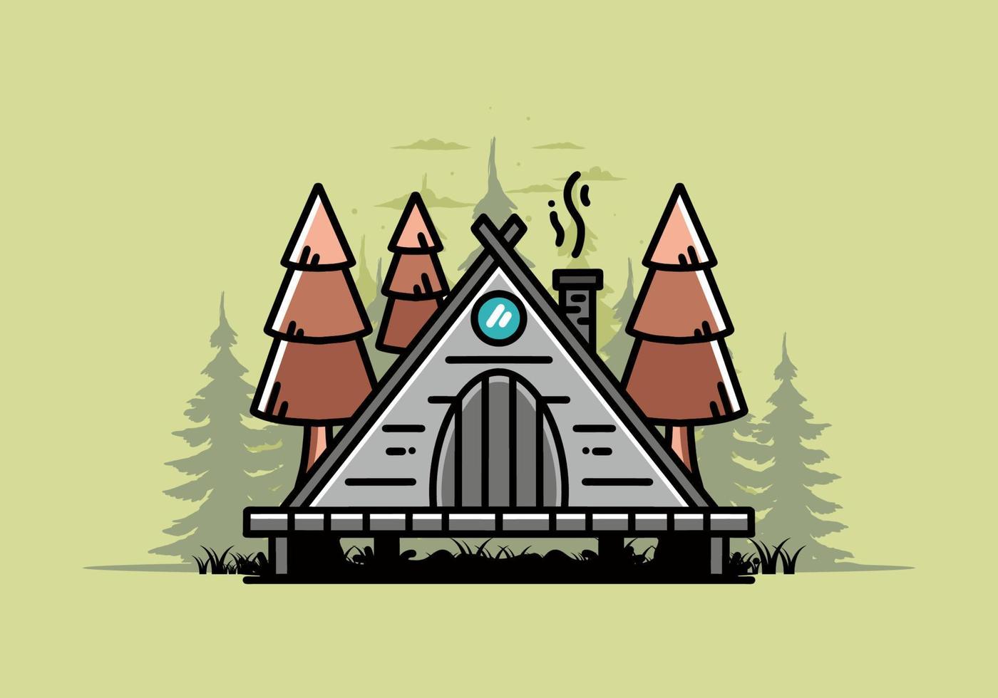 Triangle wooden cabin between pine tress illustration design vector