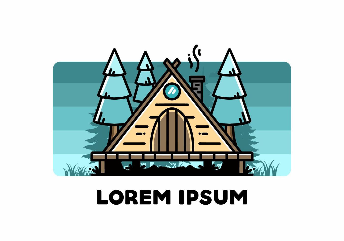Triangle wooden cabin between pine tress illustration design vector