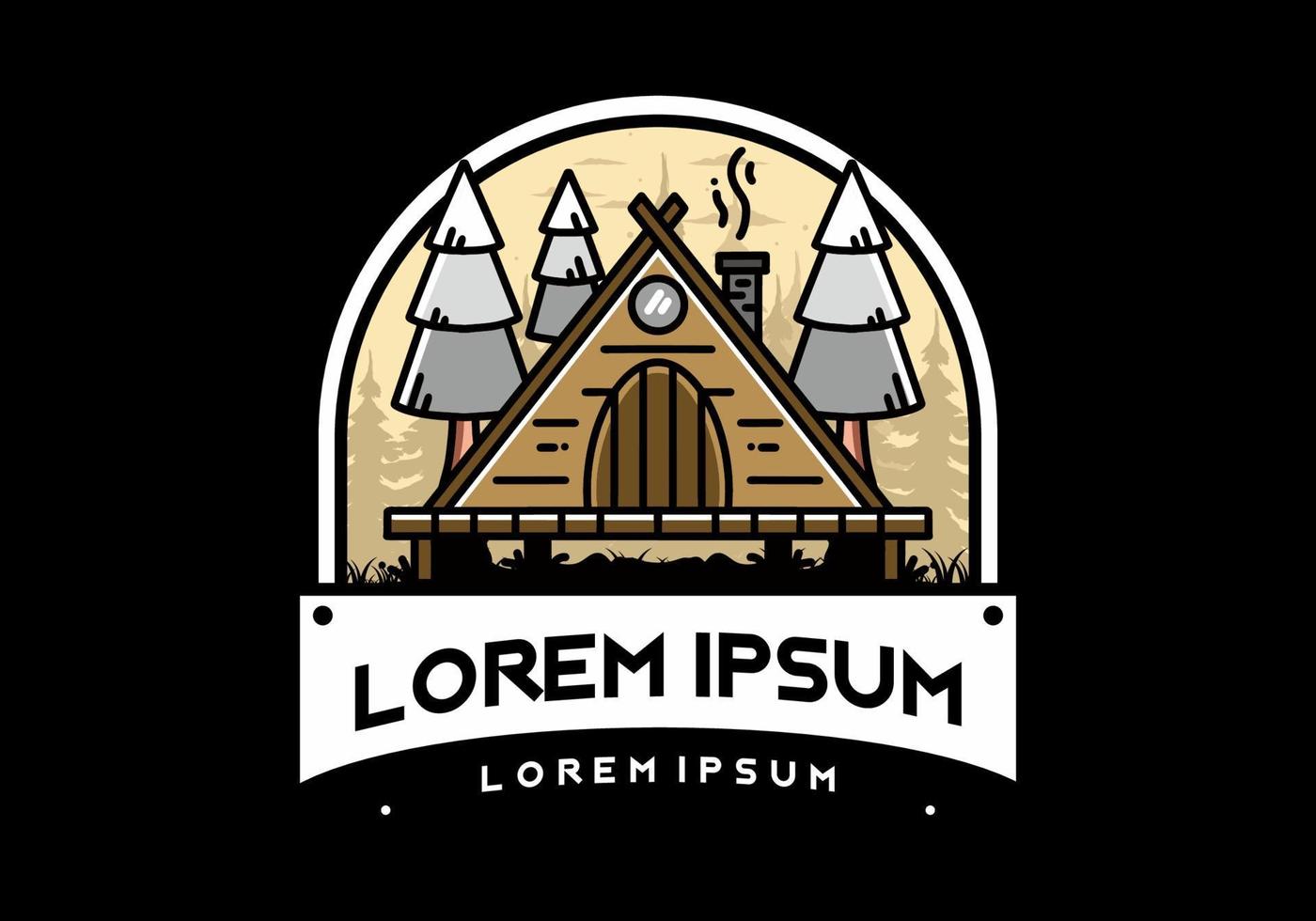 Triangle wooden cabin between pine tress illustration design vector