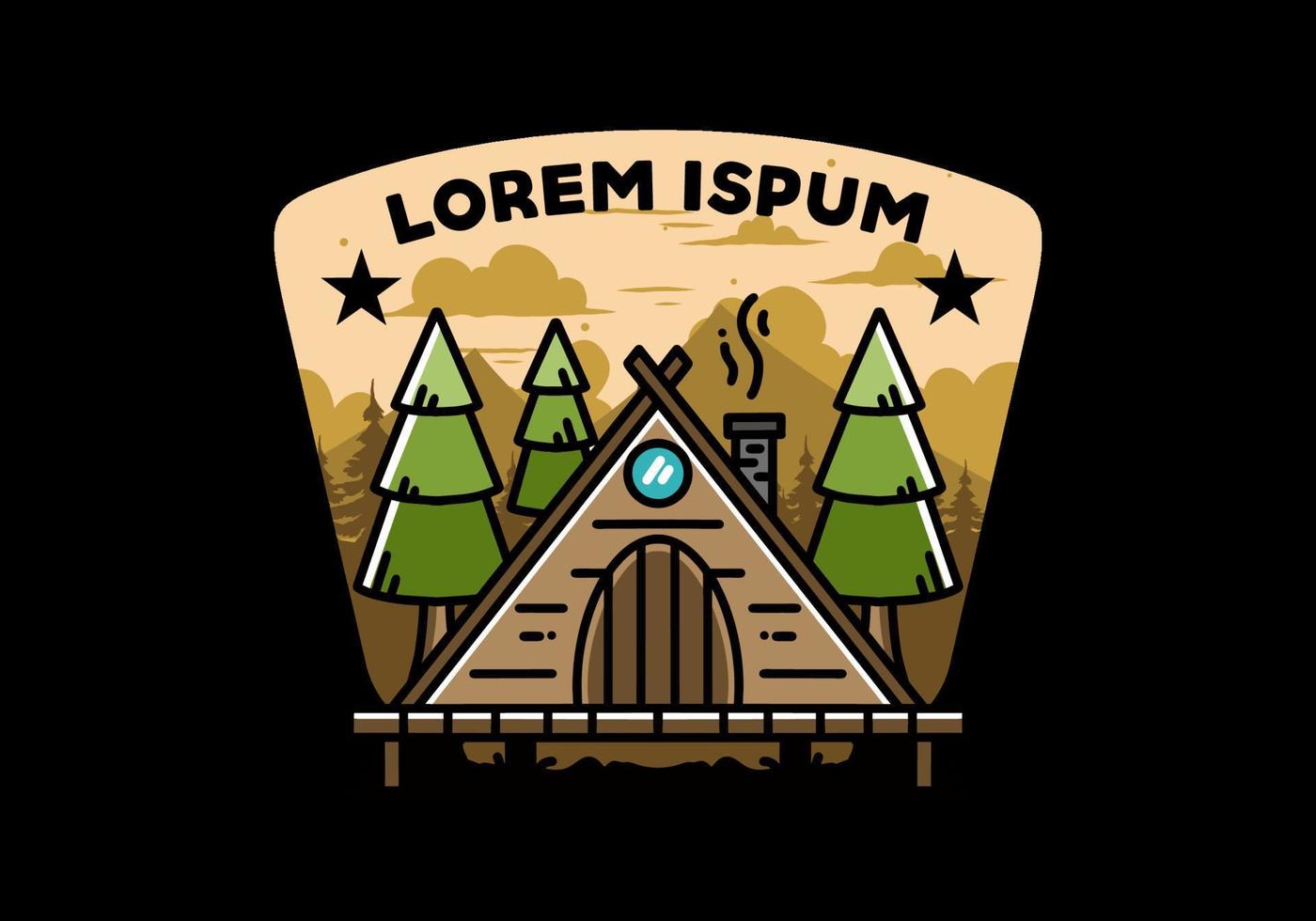 Triangle wooden cabin between pine tress illustration design vector