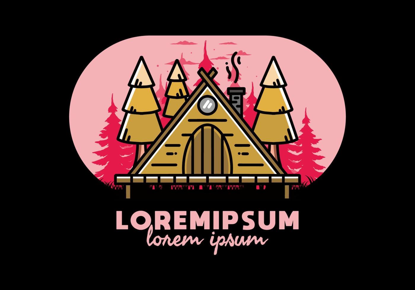 Triangle wooden cabin between pine tress illustration design vector