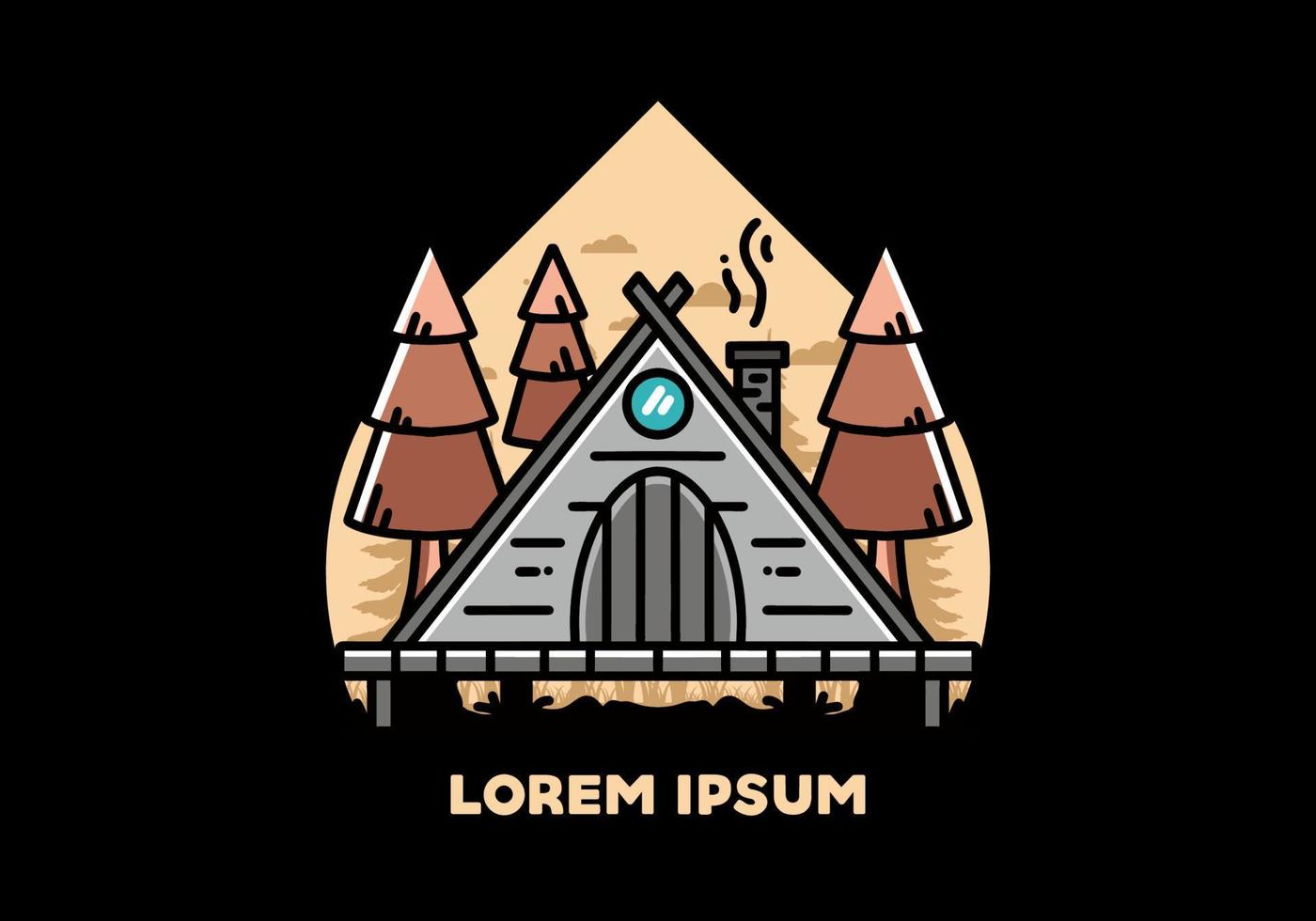 Triangle wooden cabin between pine tress illustration design vector