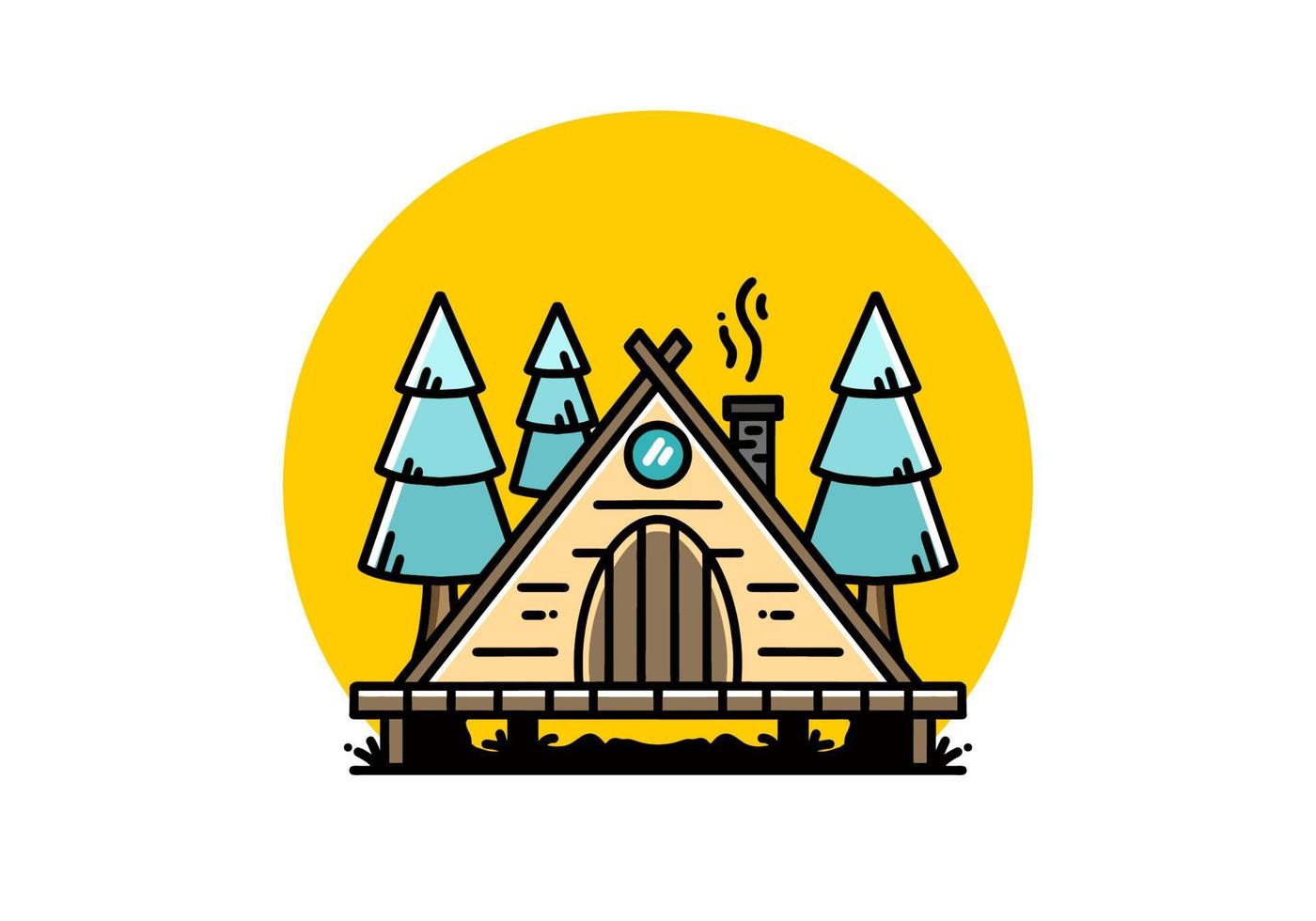 Triangle wooden cabin between pine tress illustration design vector