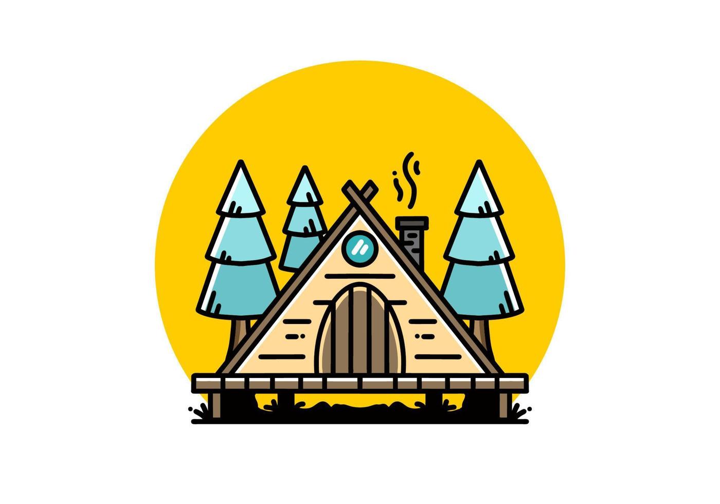 cabaña de madera triangular entre diseño de ilustración de árboles de pino vector