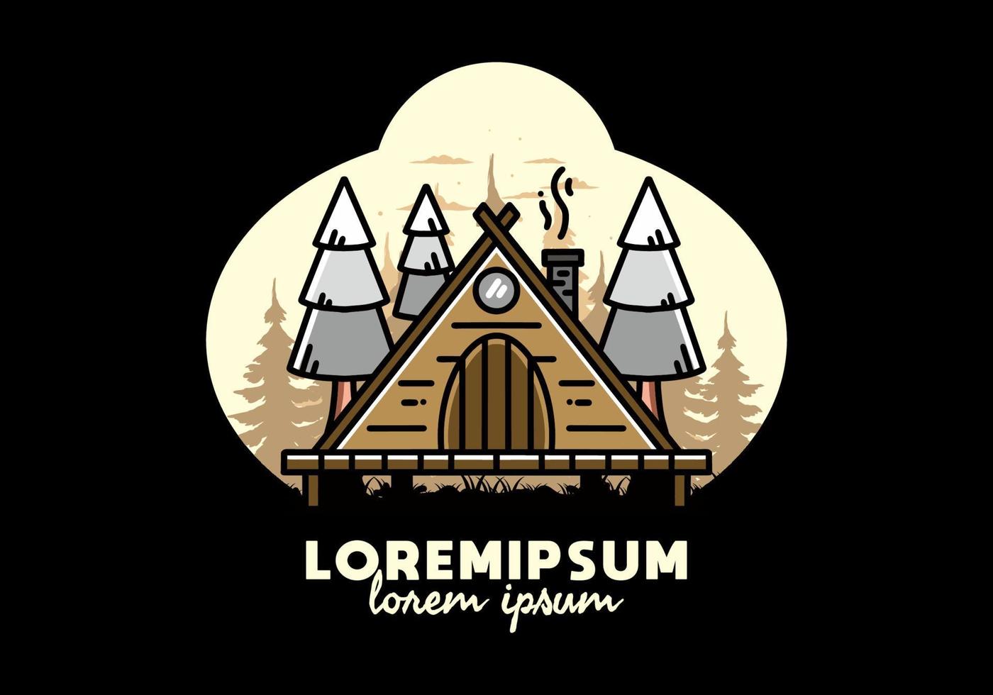 Triangle wooden cabin between pine tress illustration design vector