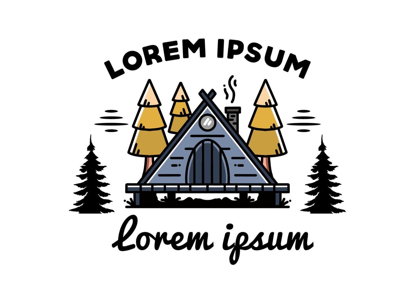 Triangle wooden cabin between pine tress illustration design vector