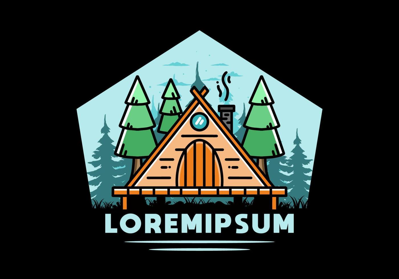 Triangle wooden cabin between pine tress illustration design vector