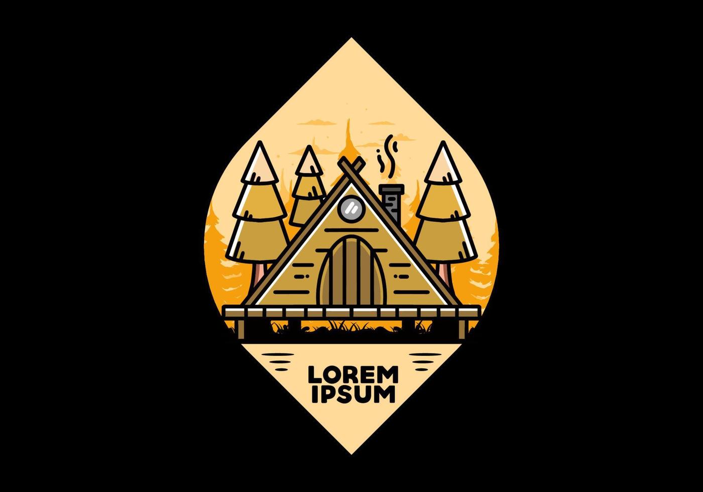 Triangle wooden cabin between pine tress illustration design vector