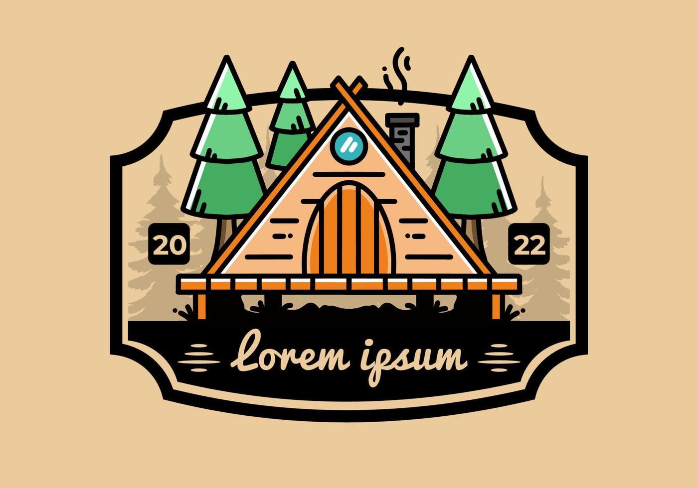 Triangle wooden cabin between pine tress illustration design vector