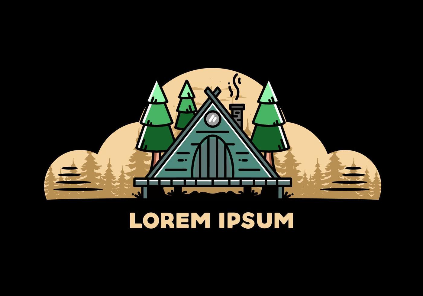 Triangle wooden cabin between pine tress illustration design vector