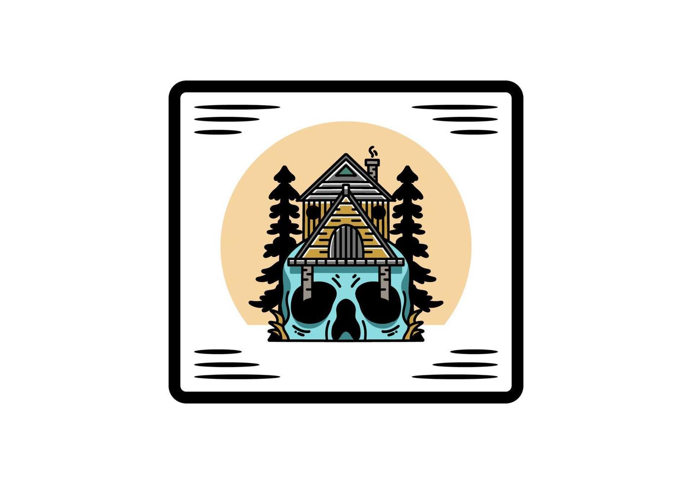 Wooden house with skull foundation illustration vector