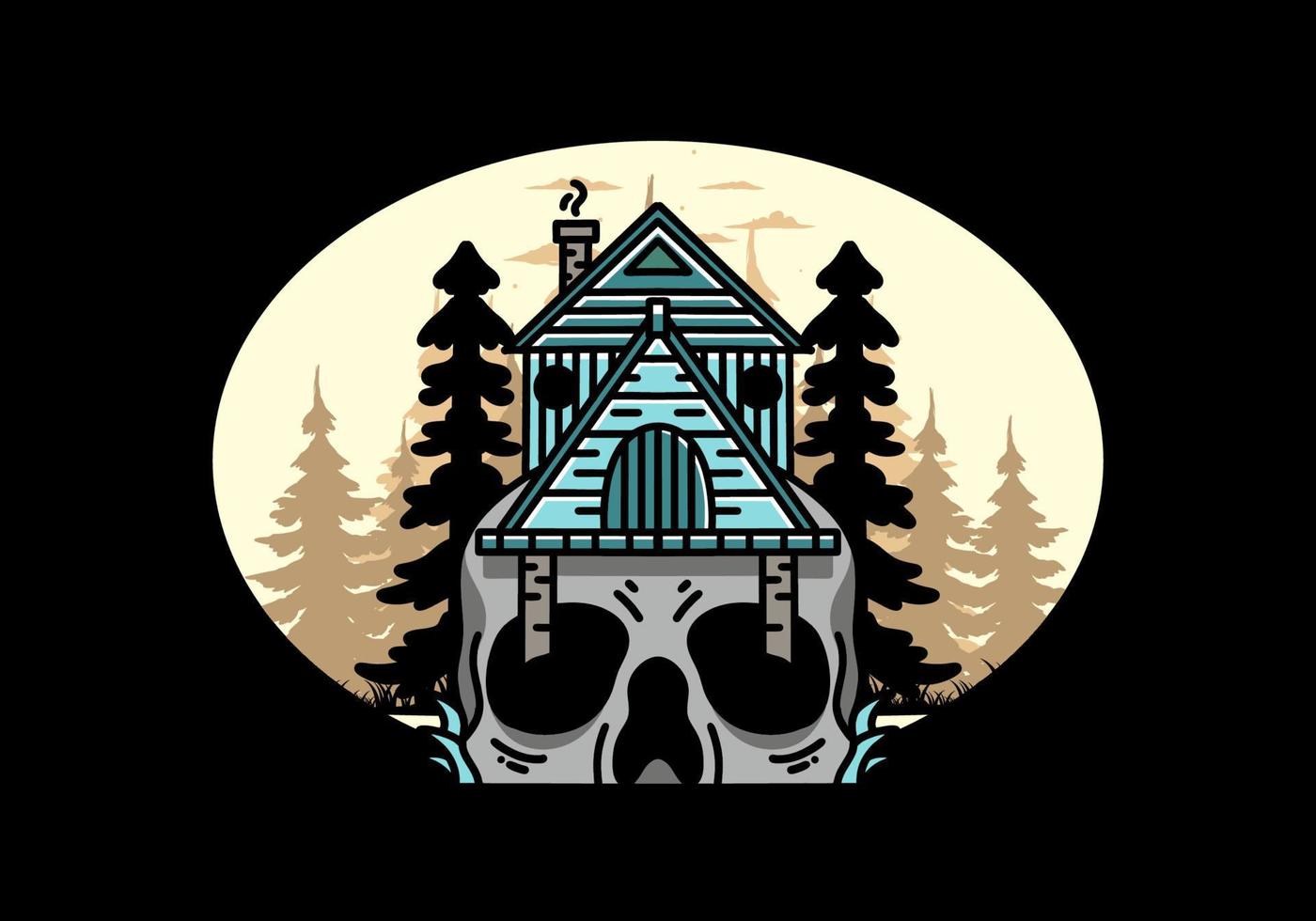 Wooden house with skull foundation illustration vector