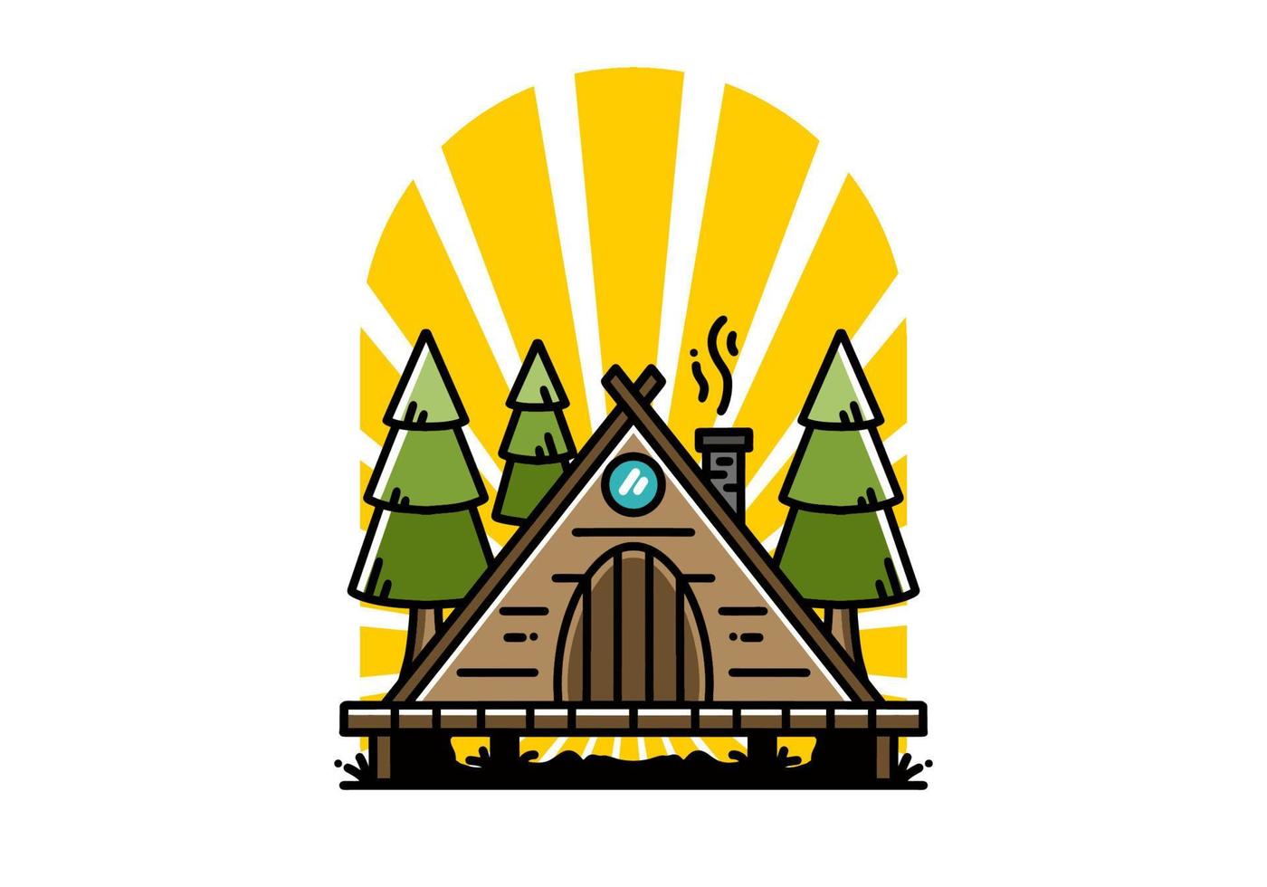 Triangle wooden cabin between pine tress illustration design vector