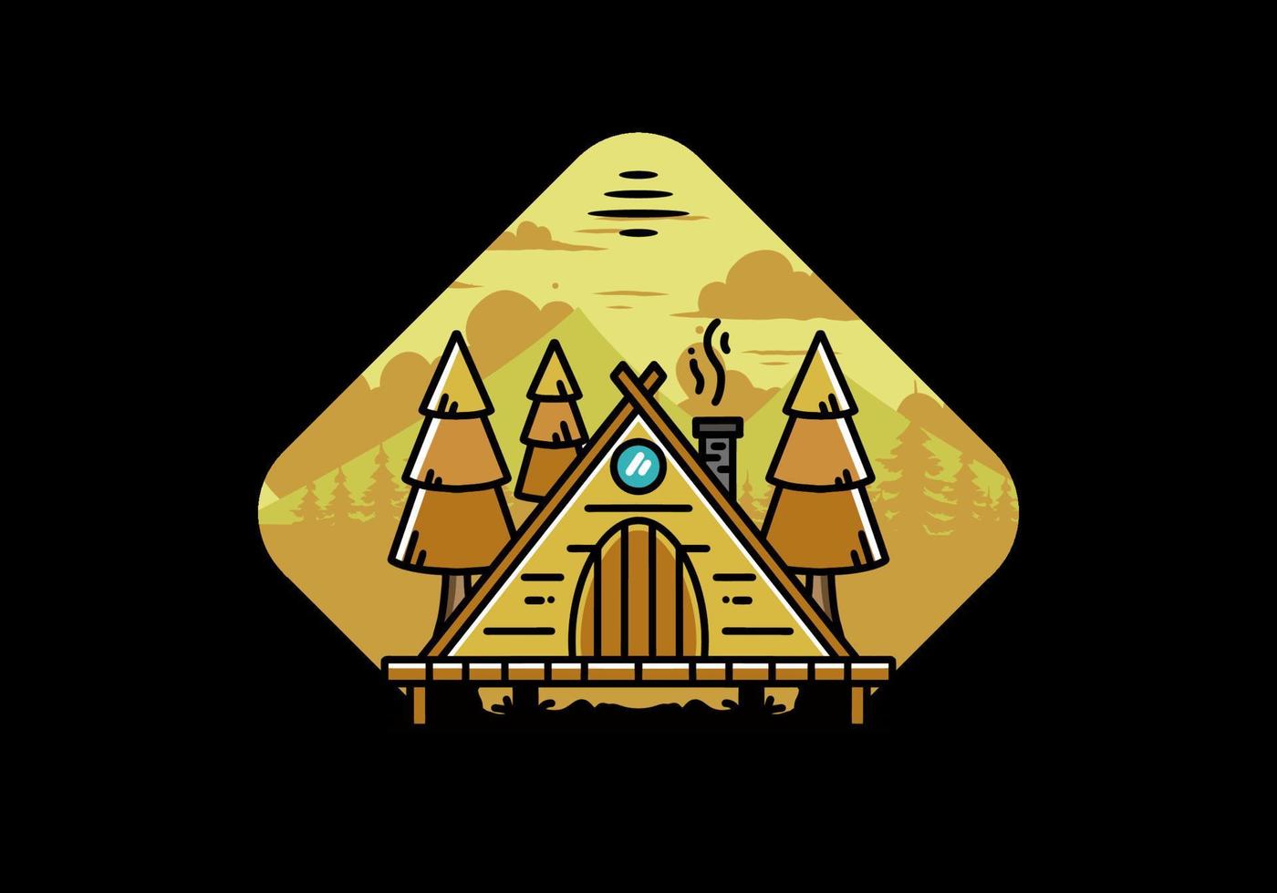 Triangle wooden cabin between pine tress illustration design vector