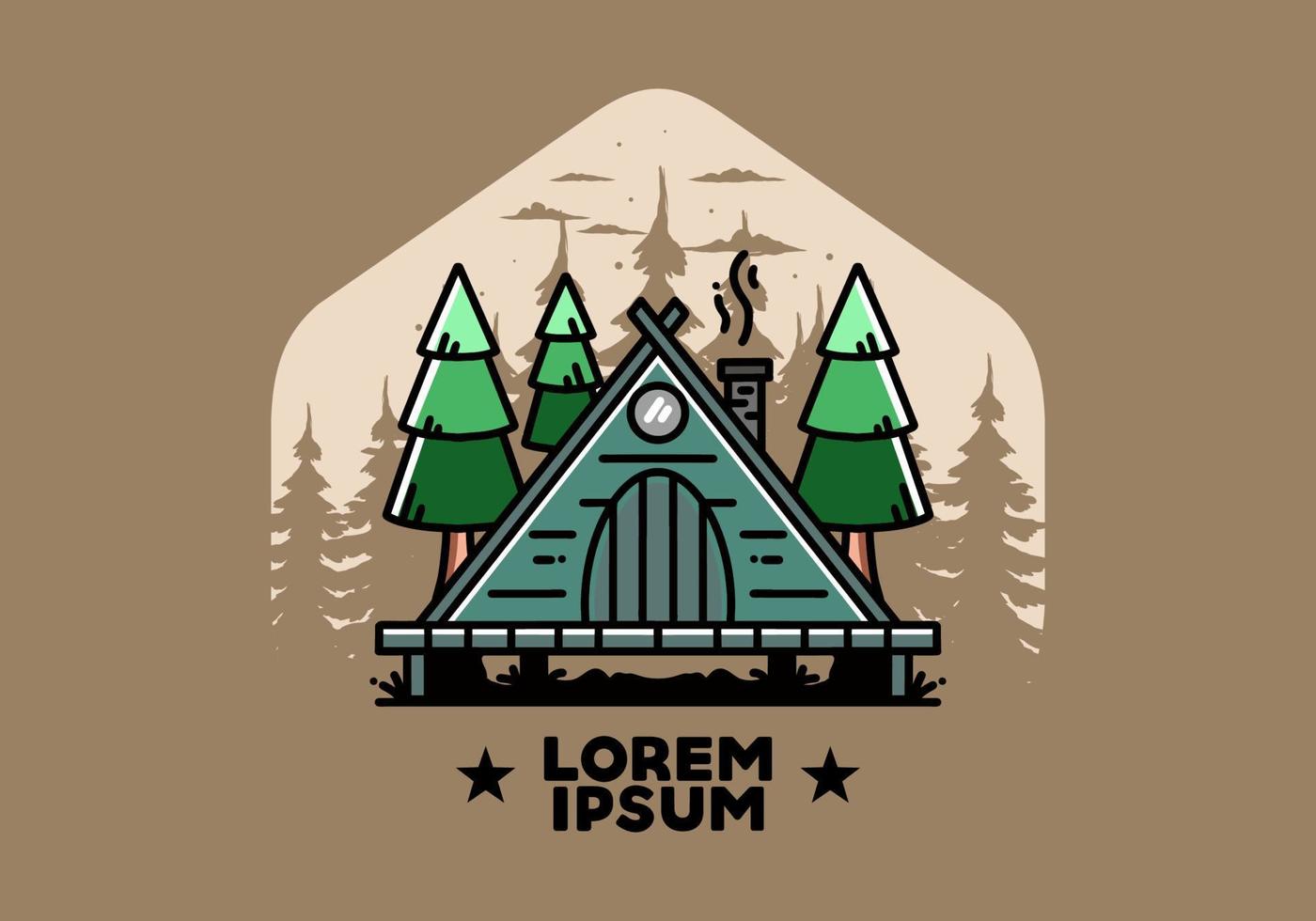 Triangle wooden cabin between pine tress illustration design vector