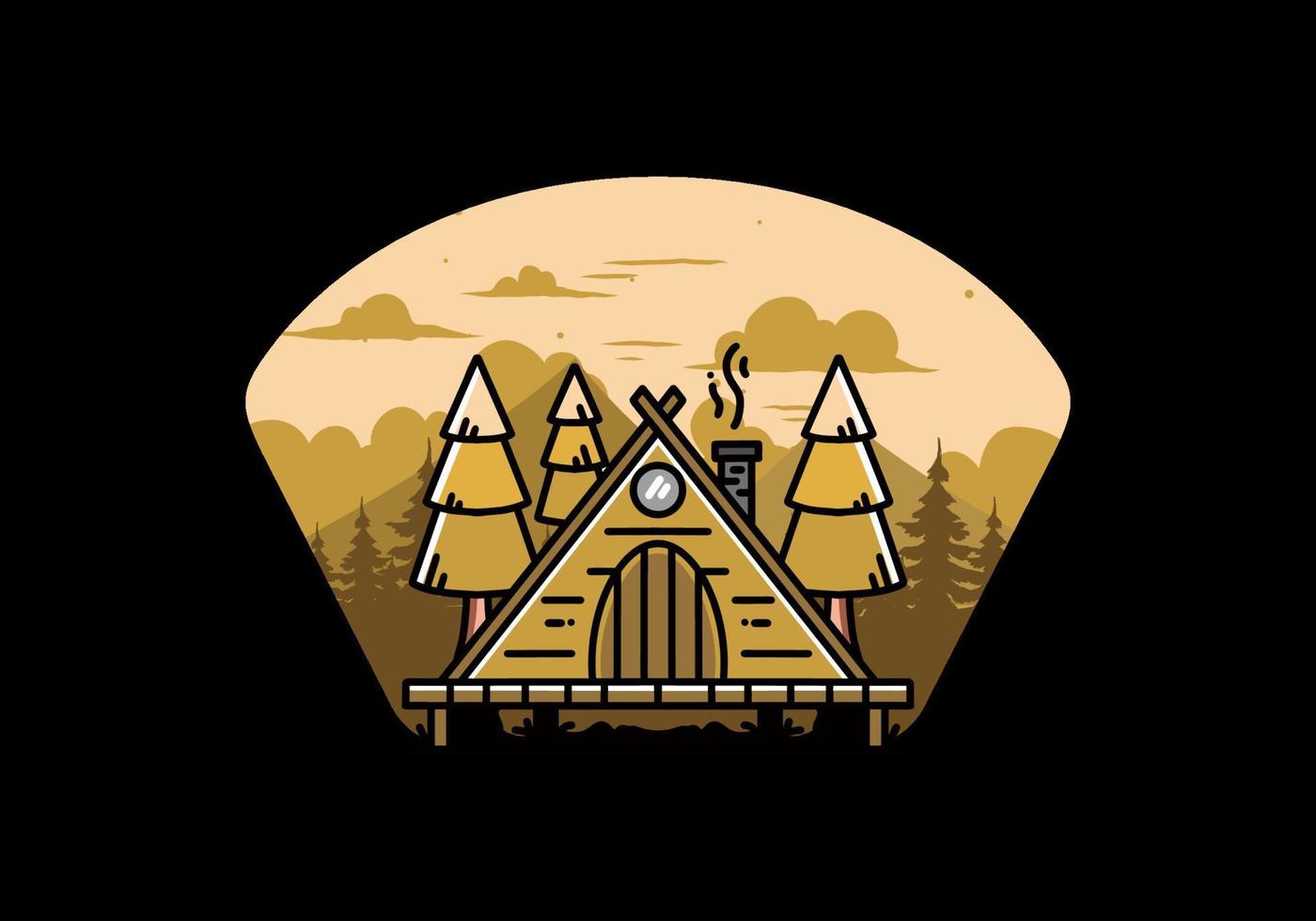 Triangle wooden cabin between pine tress illustration design vector
