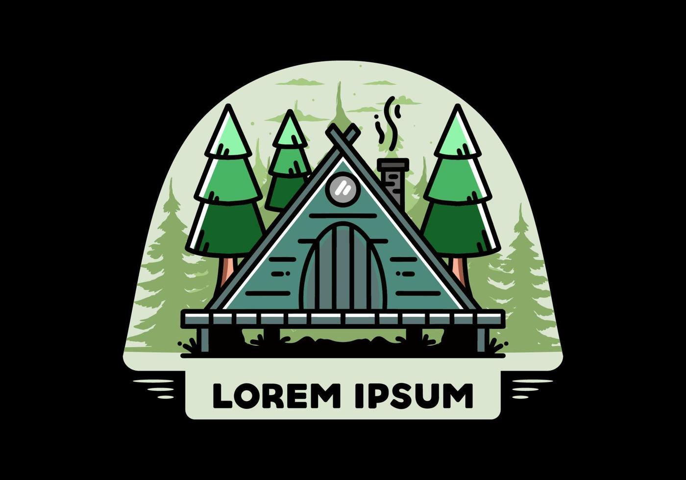 Triangle wooden cabin between pine tress illustration design vector