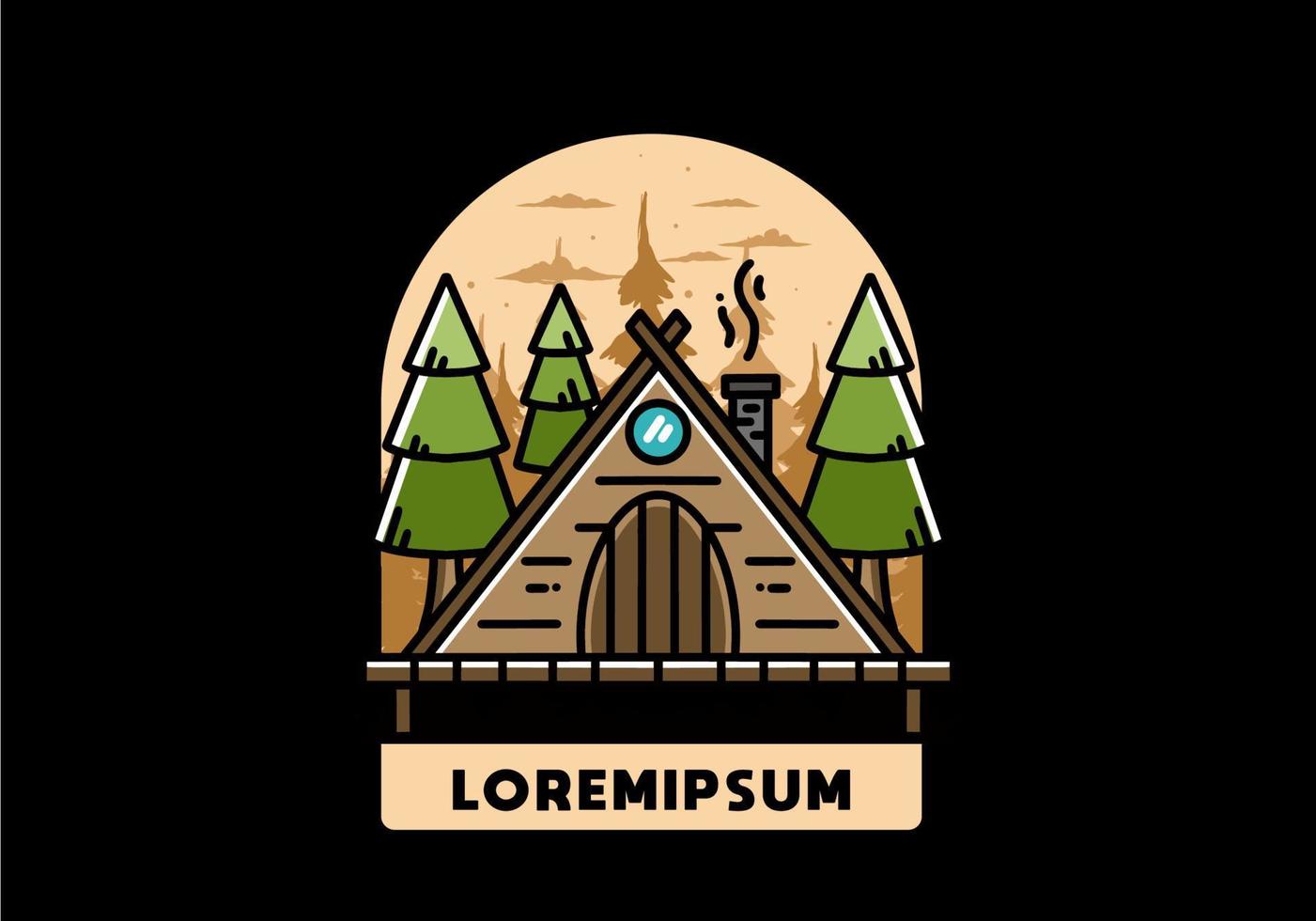 Triangle wooden cabin between pine tress illustration design vector