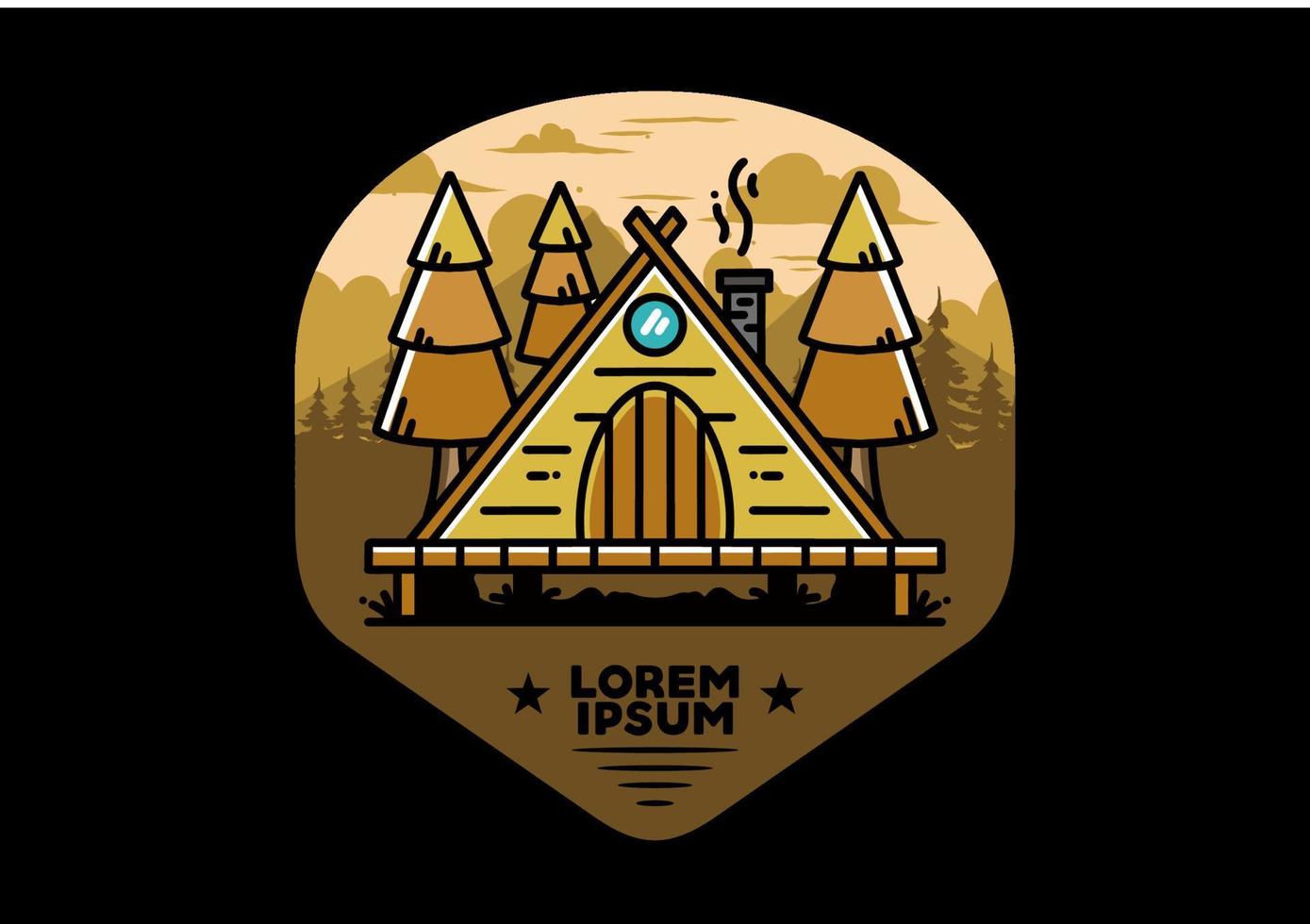 Triangle wooden cabin between pine tress illustration design vector