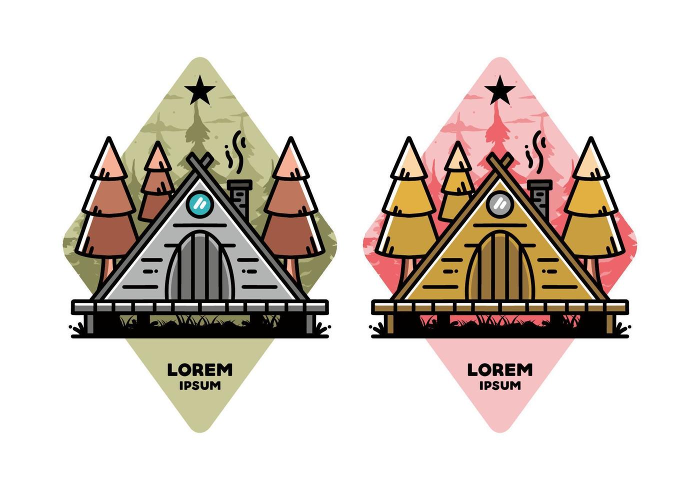 Triangle wooden cabin between pine tress illustration design vector