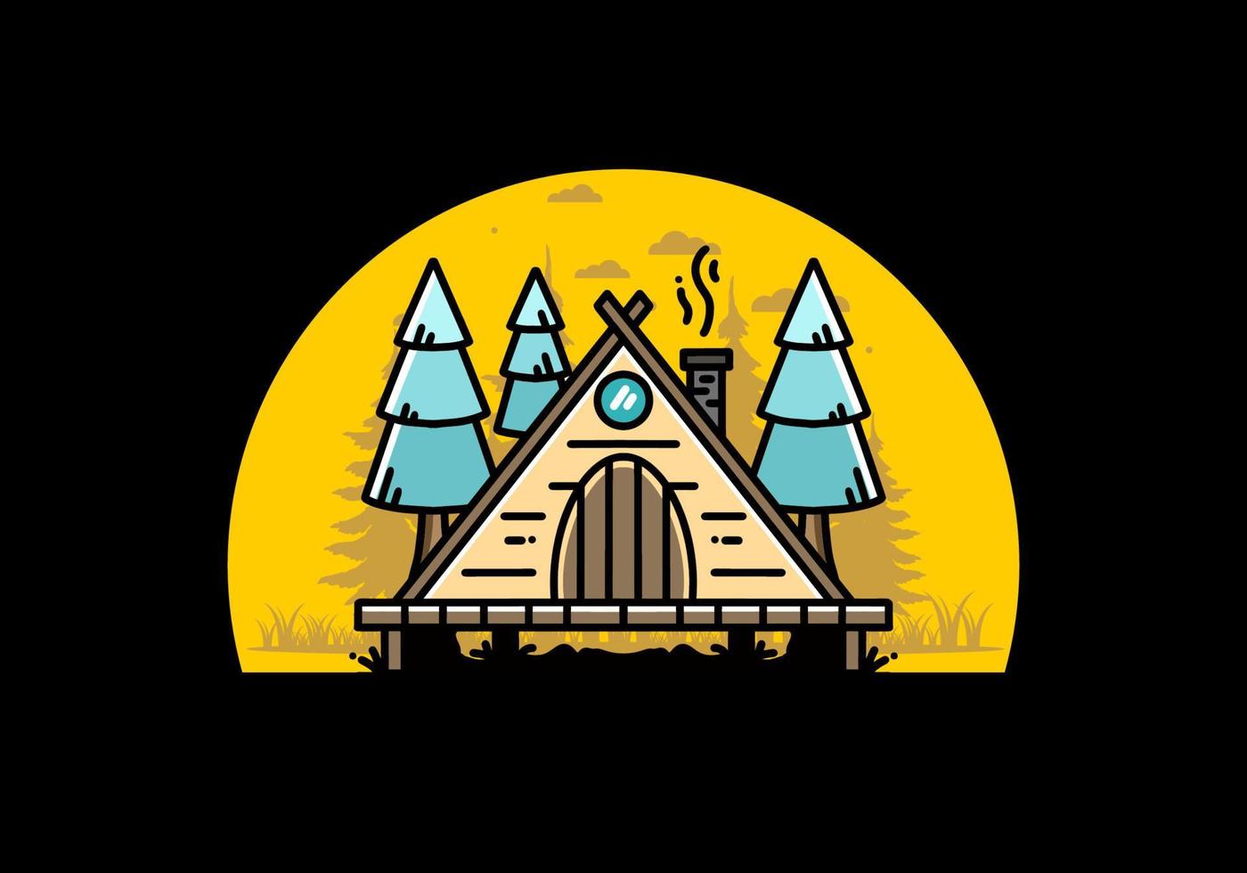 Triangle wooden cabin between pine tress illustration design vector