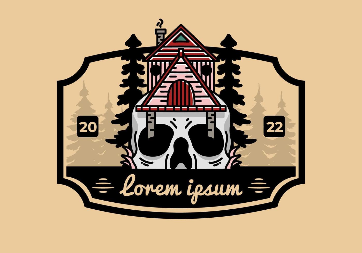 Wooden house with skull foundation illustration vector