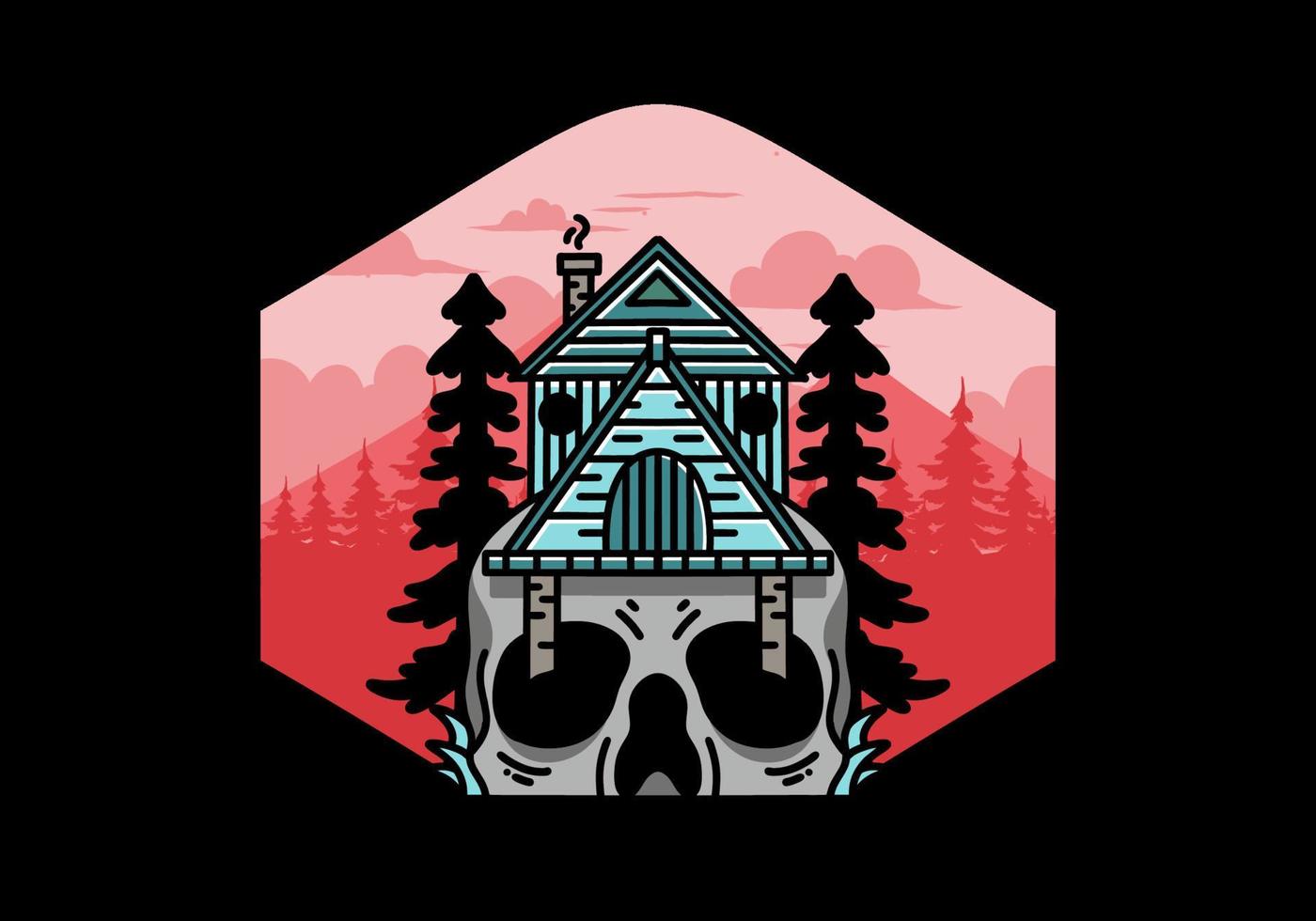 Wooden house with skull foundation illustration vector