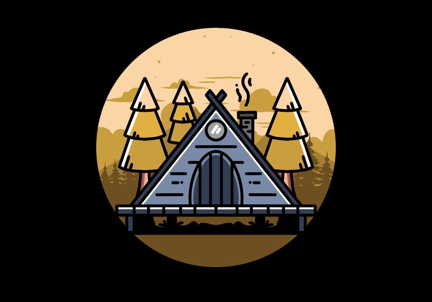 Triangle wooden cabin between pine tress illustration design vector
