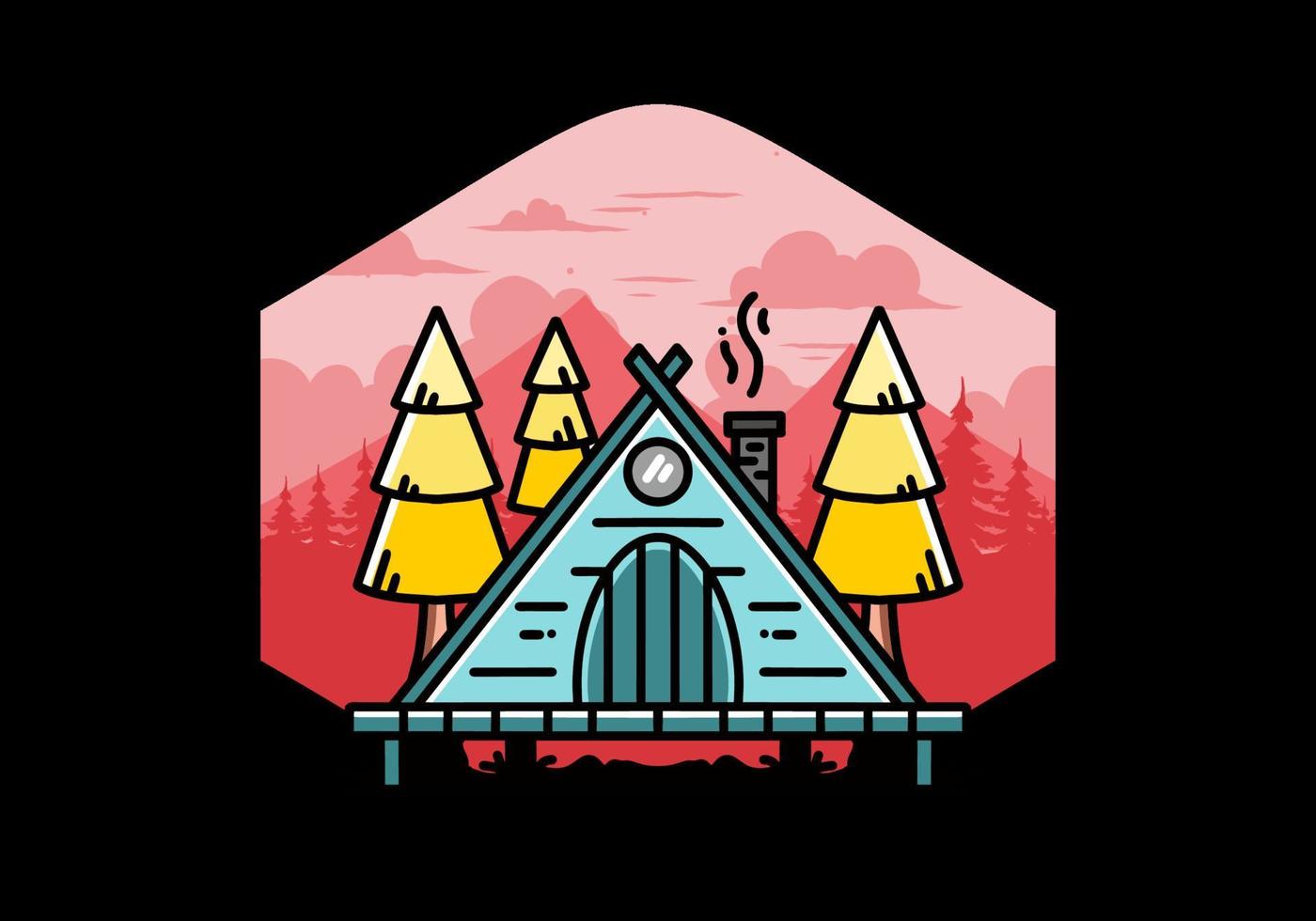 cabaña de madera triangular entre diseño de ilustración de árboles de pino vector