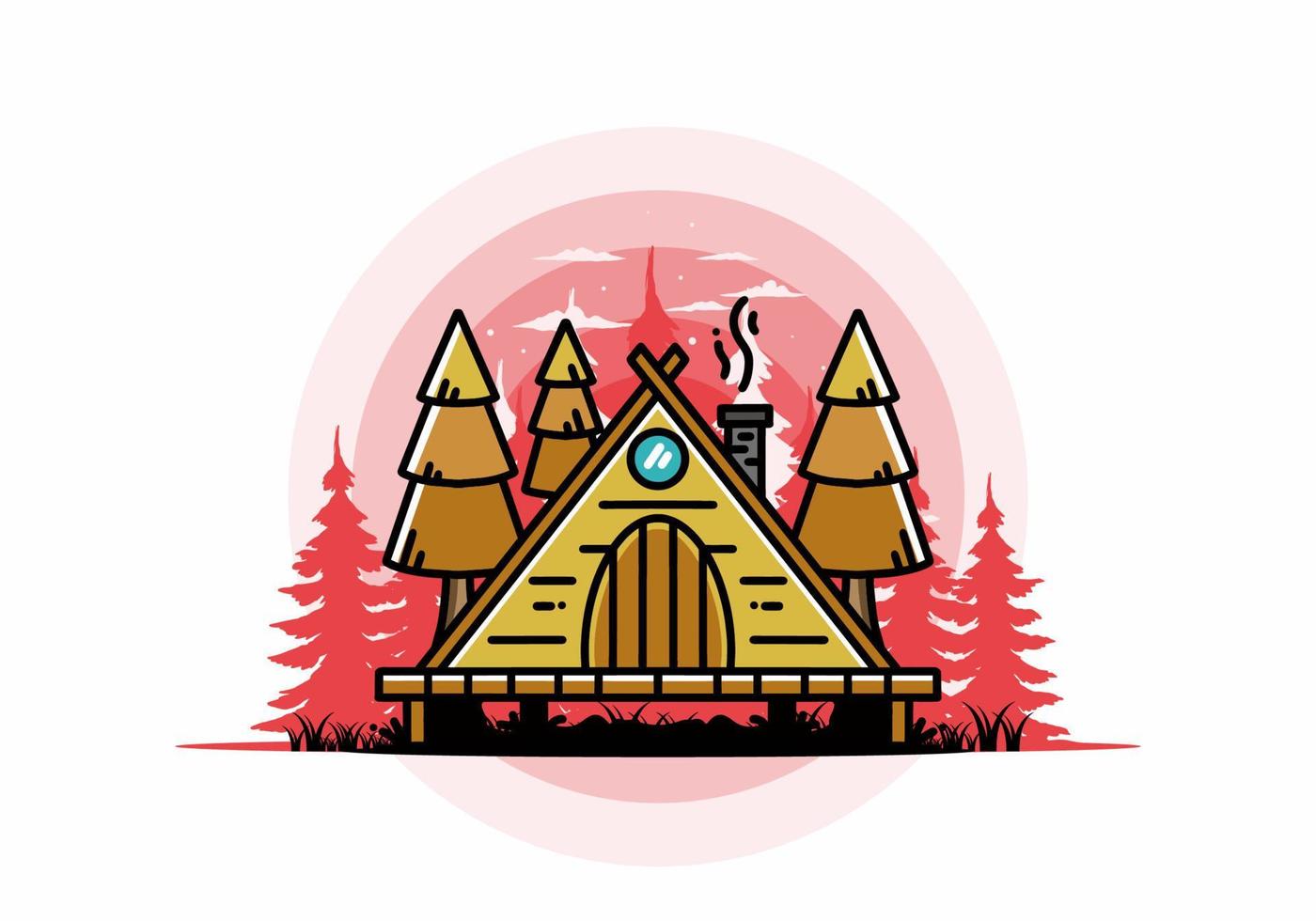 cabaña de madera triangular entre diseño de ilustración de árboles de pino vector