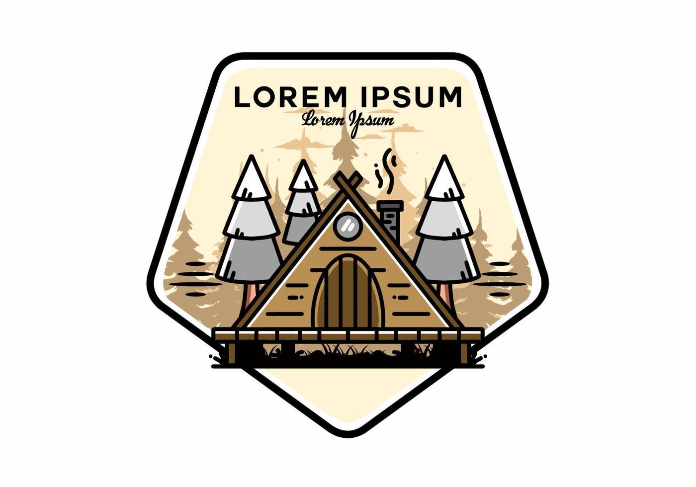 Triangle wooden cabin between pine tress illustration design vector