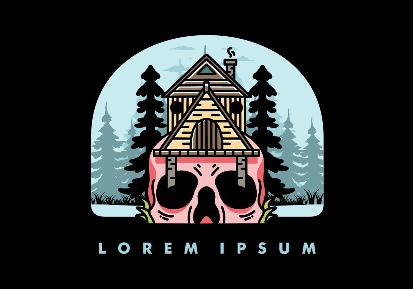 Wooden house with skull foundation illustration vector